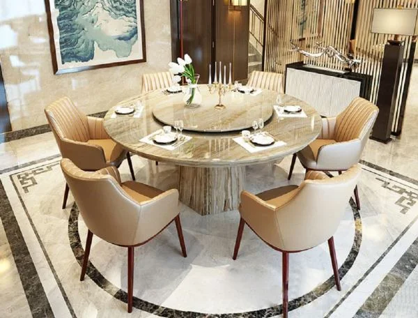 Voguish Round Marble Dining Table With Lazy Susan