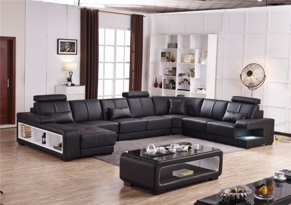 U-shaped Leather Sectional Sofa With Lights
