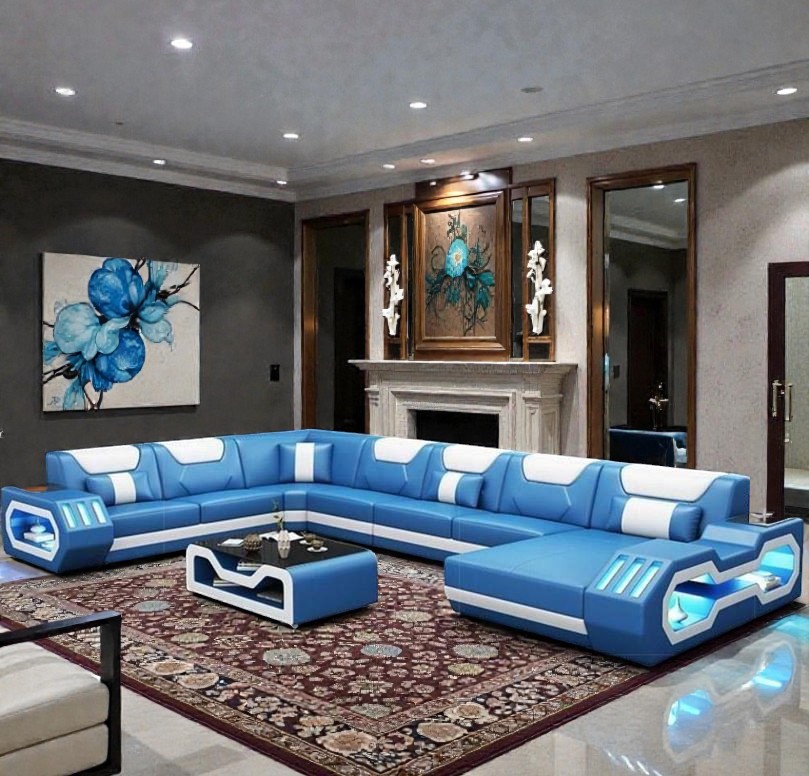 Sectional Setup LED Leather Couch