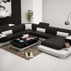 U Shaped LED Leather Sectional / My Aashis