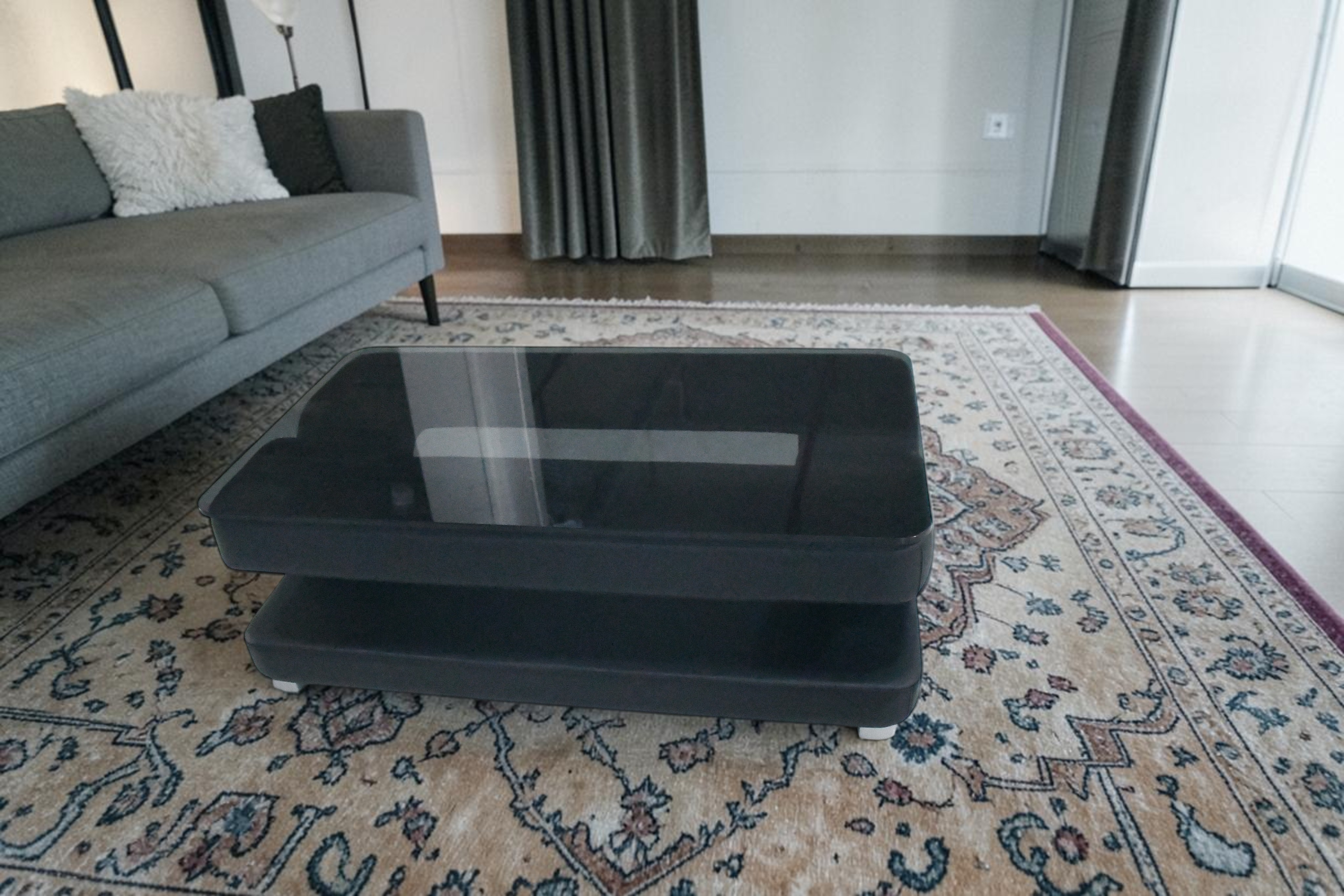 Modern Leather Coffee Table With Glass Table Top / My Aashis