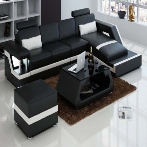 L-Shaped LED Sectional Sofa With Foot Stool