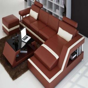 L-Shaped LED Sectional Sofa With Foot Stool