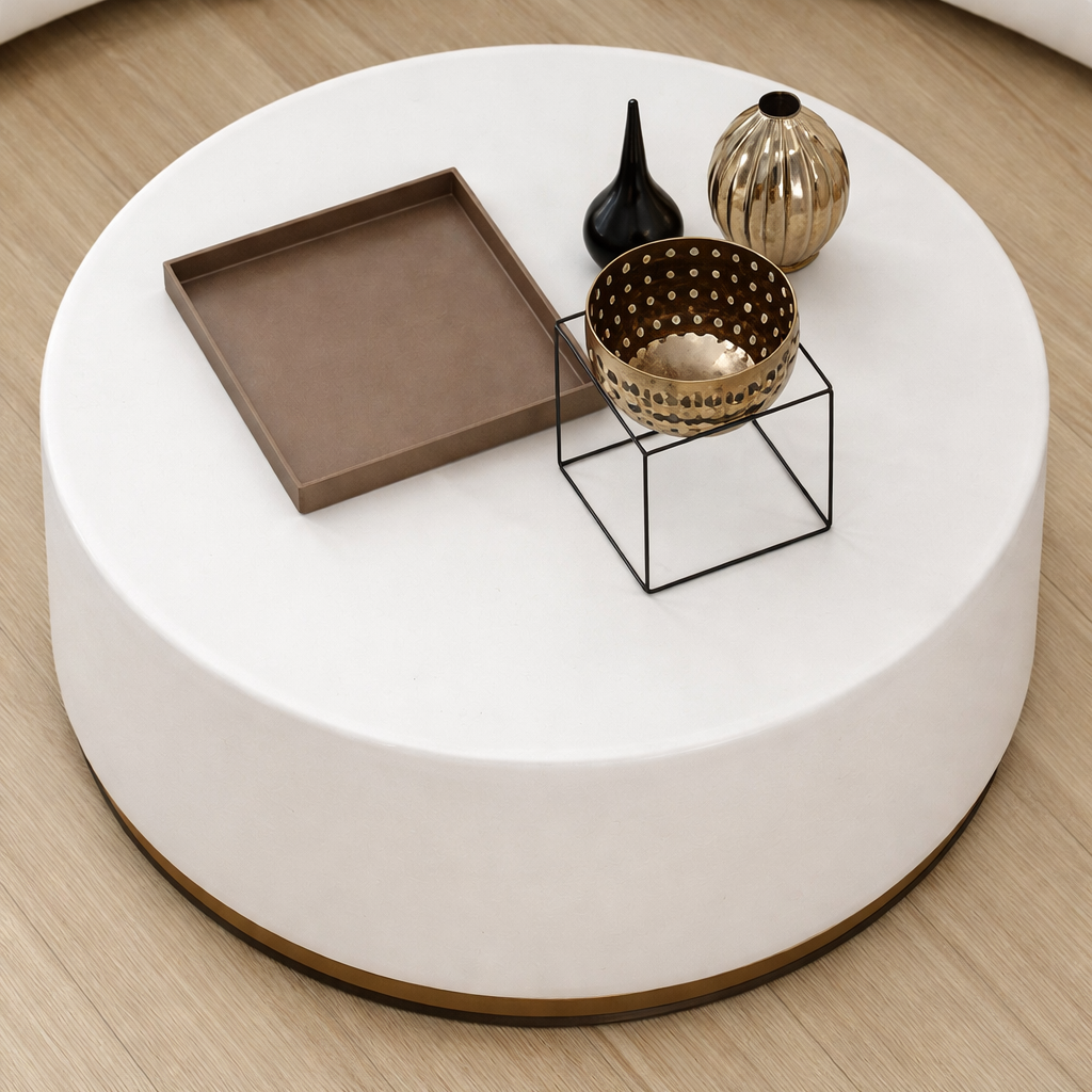Contemporary Round Leather Coffee Table for Style