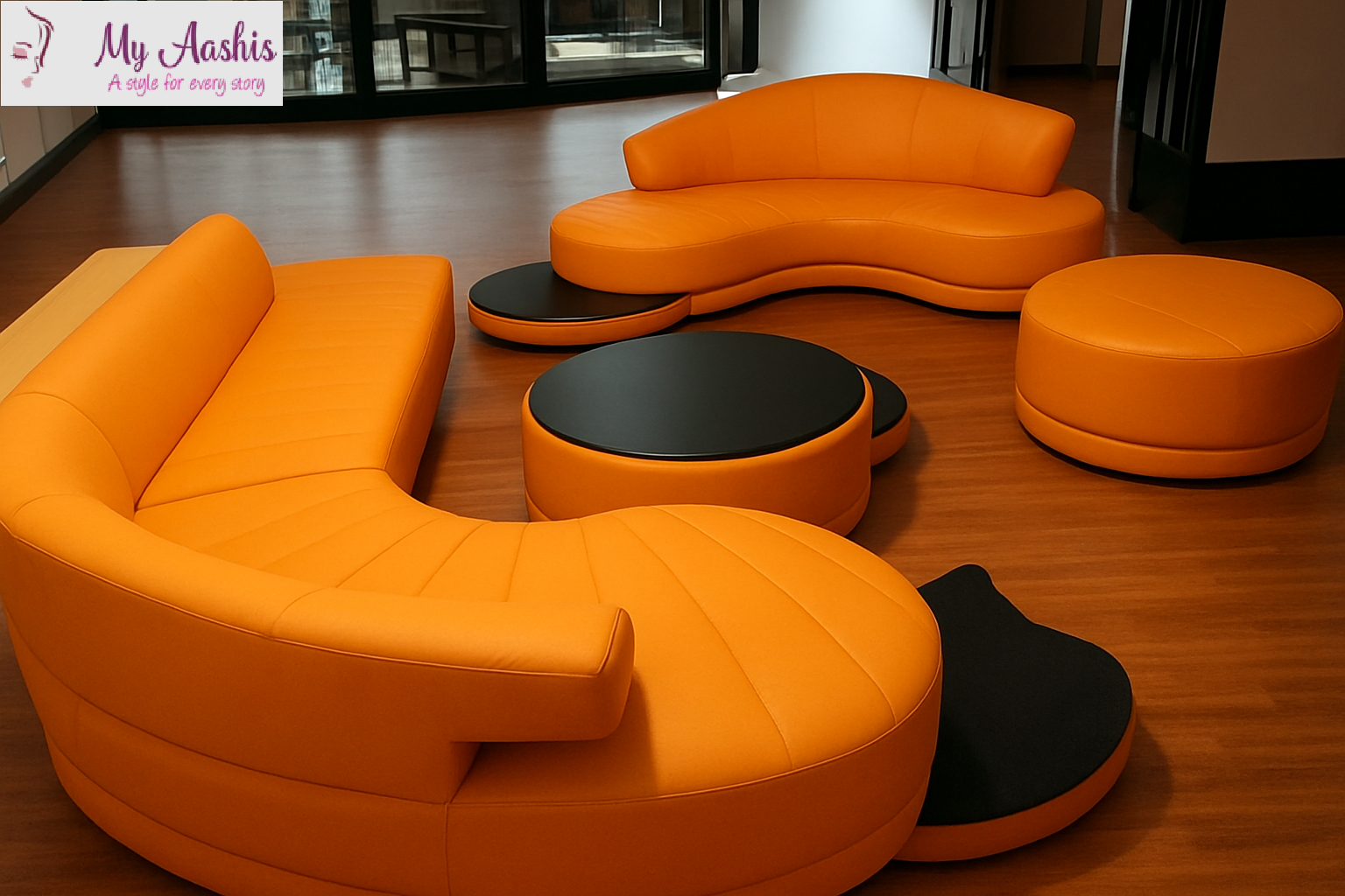 Ultra Comfort Curved Leather Sofa Set / My Aashis