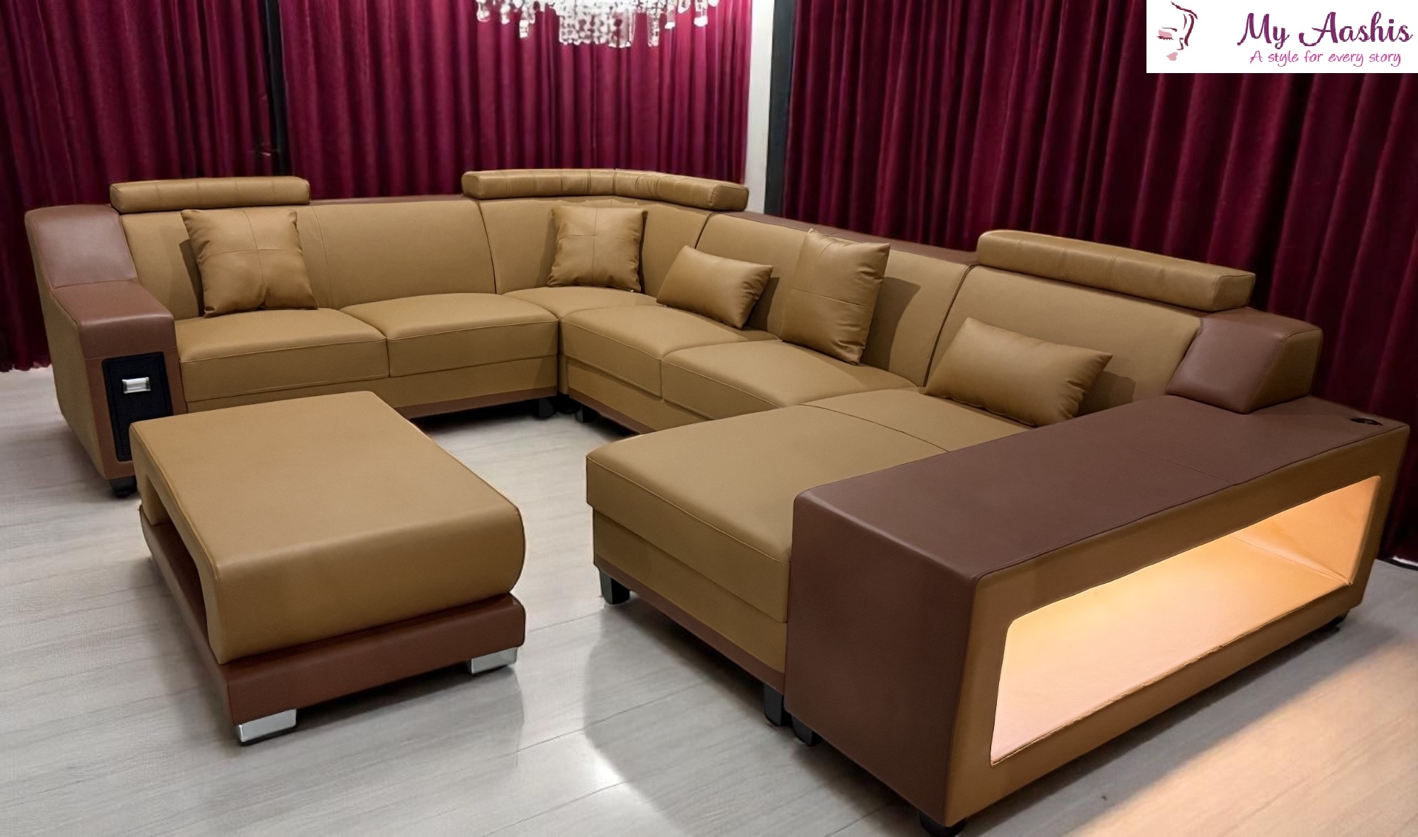 Quality Construct Leather Sectional Sofa Set / My Aashis