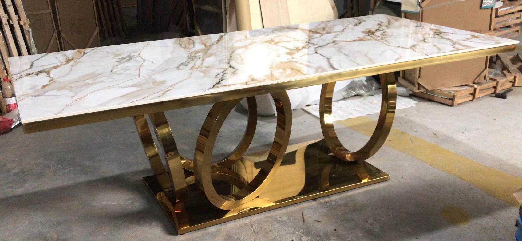 Luxury Black & Gold Finish Marble Dining Table / My Aashis