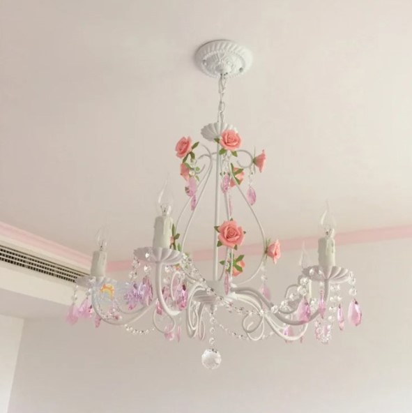 Pink Wedding Flower Crystal Chandelier Hanging Lamp / My Aashis