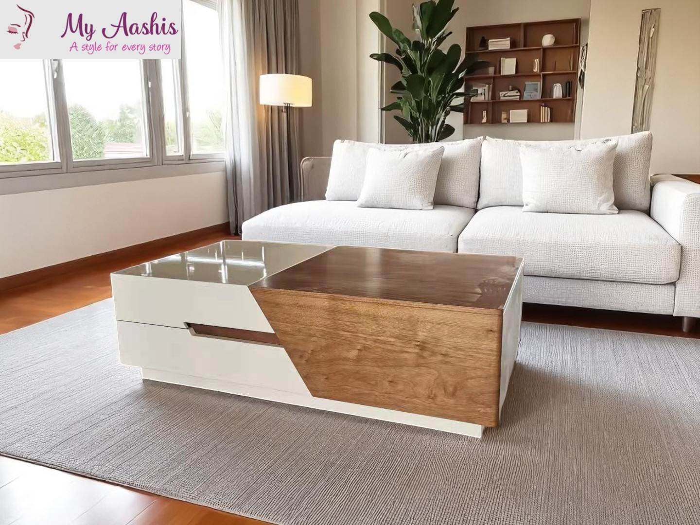 Multi-Storage Solid Wooden Coffee Table / My Aashis
