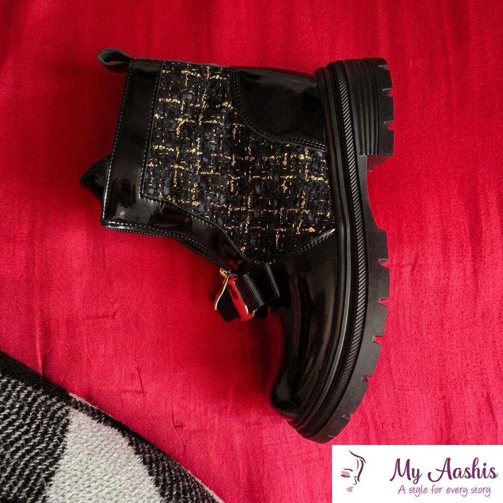 Black PU Leather Winter Boots For Kids / My Aashis