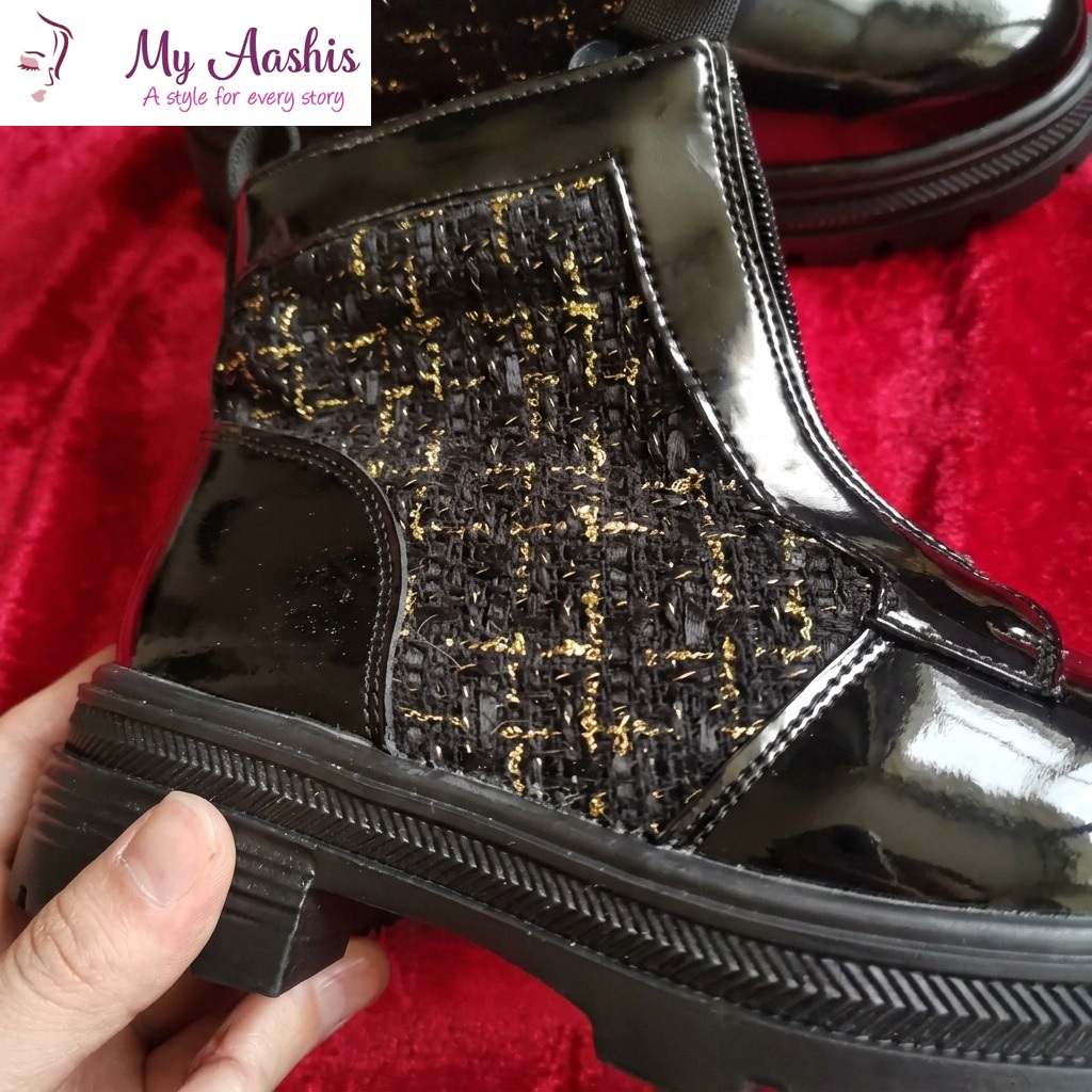 Black PU Leather Winter Boots For Kids / My Aashis