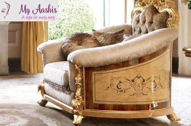Antique Style Velvet Fabric Sofa Set / My Aashis