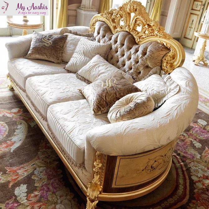 Antique Style Velvet Fabric Sofa Set / My Aashis