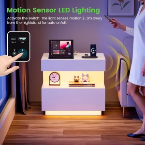 Stylish RGB LED Night Table With Storage Cabinet / My Aashis