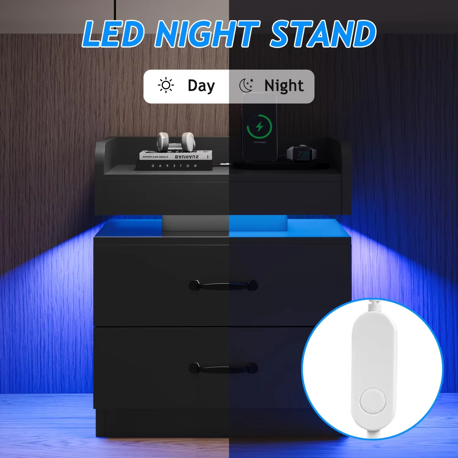 Extreme Gleamy 2-Drawer LED Mounted Night Stand / My Aashis