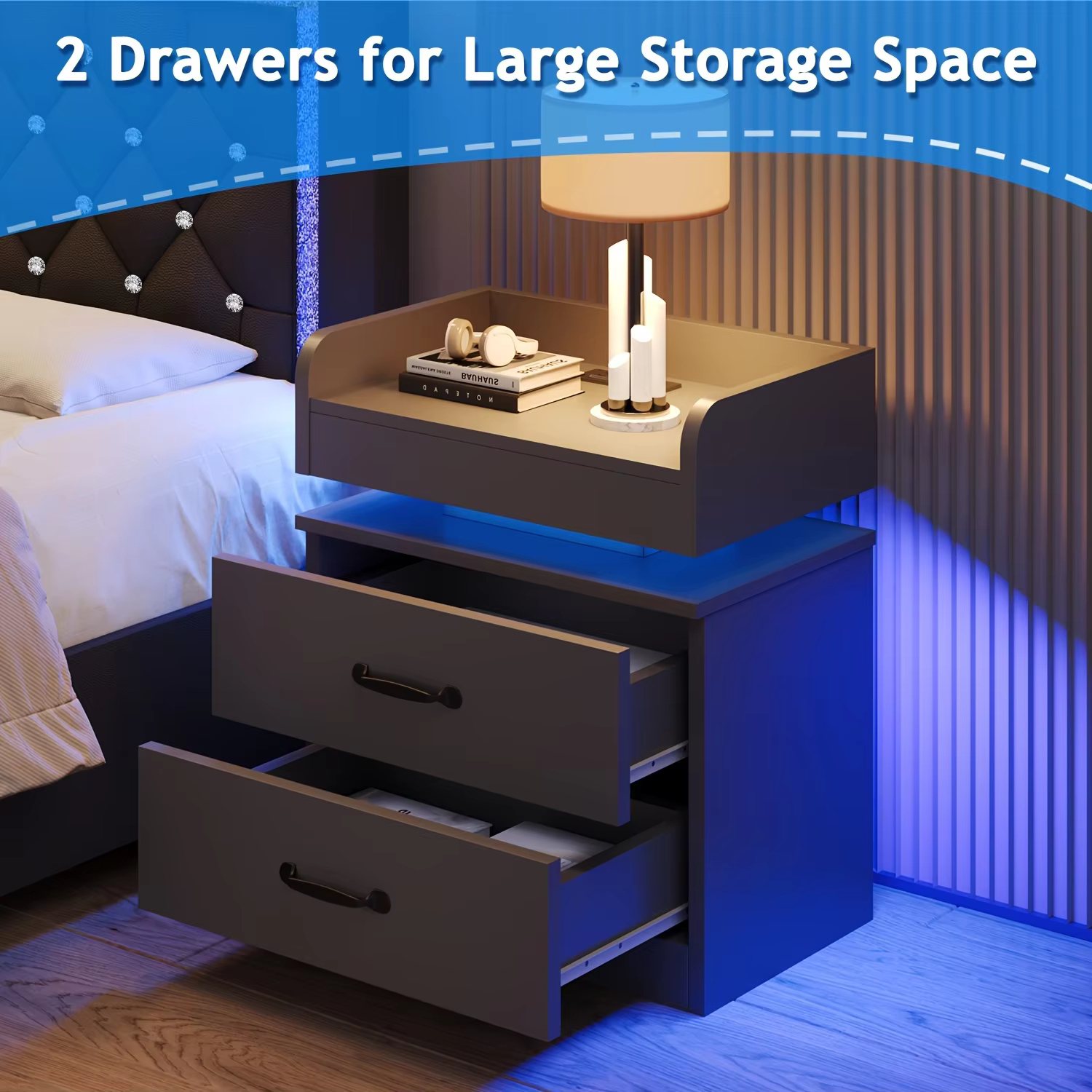 Extreme Gleamy 2-Drawer LED Mounted Night Stand / My Aashis