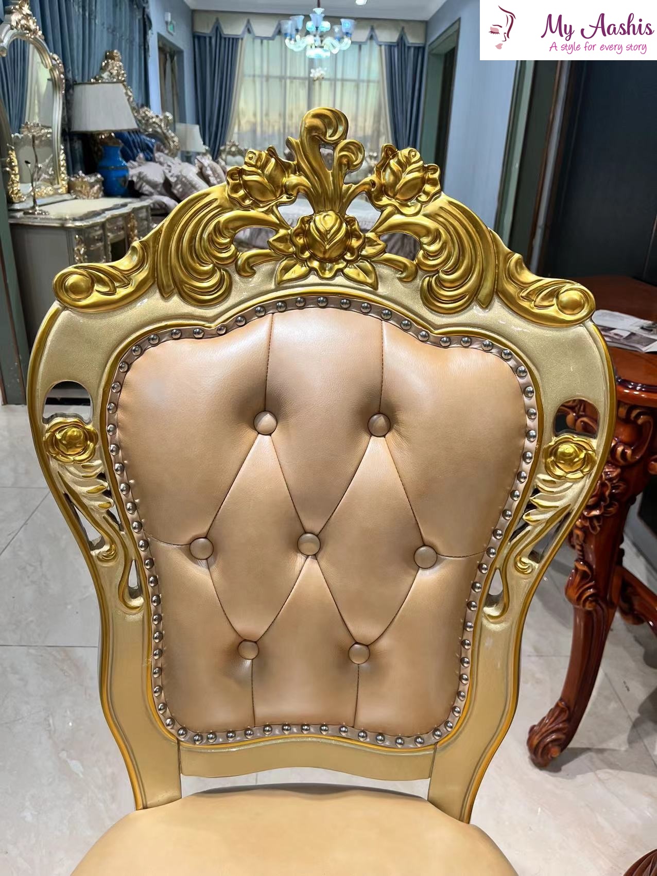 Set Of 6 European Designer Leather Dining Chair / My Aashis