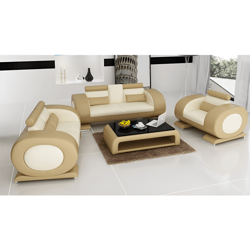 Sleek Style 3 Piece Leather Sofa Set: Modern Design