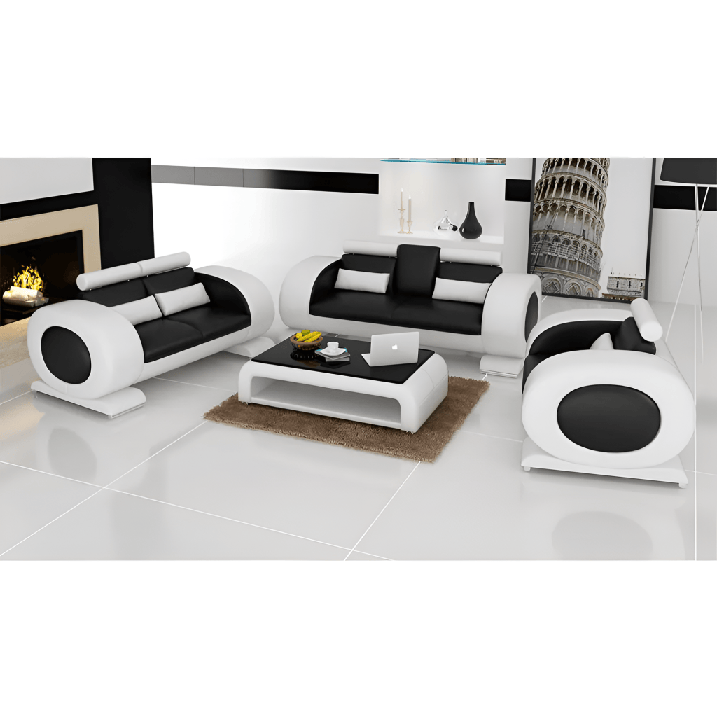 Sleek Style 3 Piece Leather Sofa Set: Modern Design