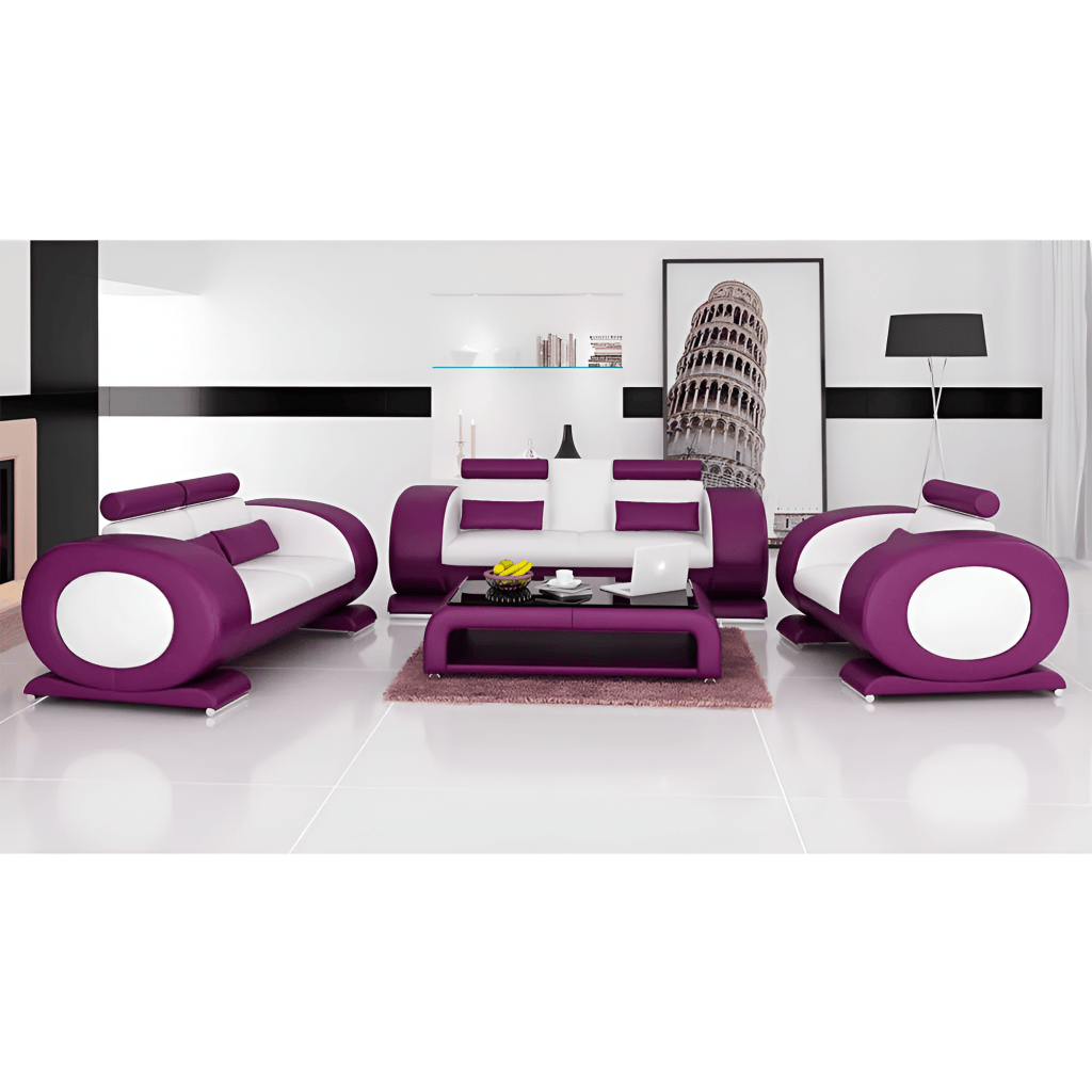 Sleek Style 3 Piece Leather Sofa Set: Modern Design