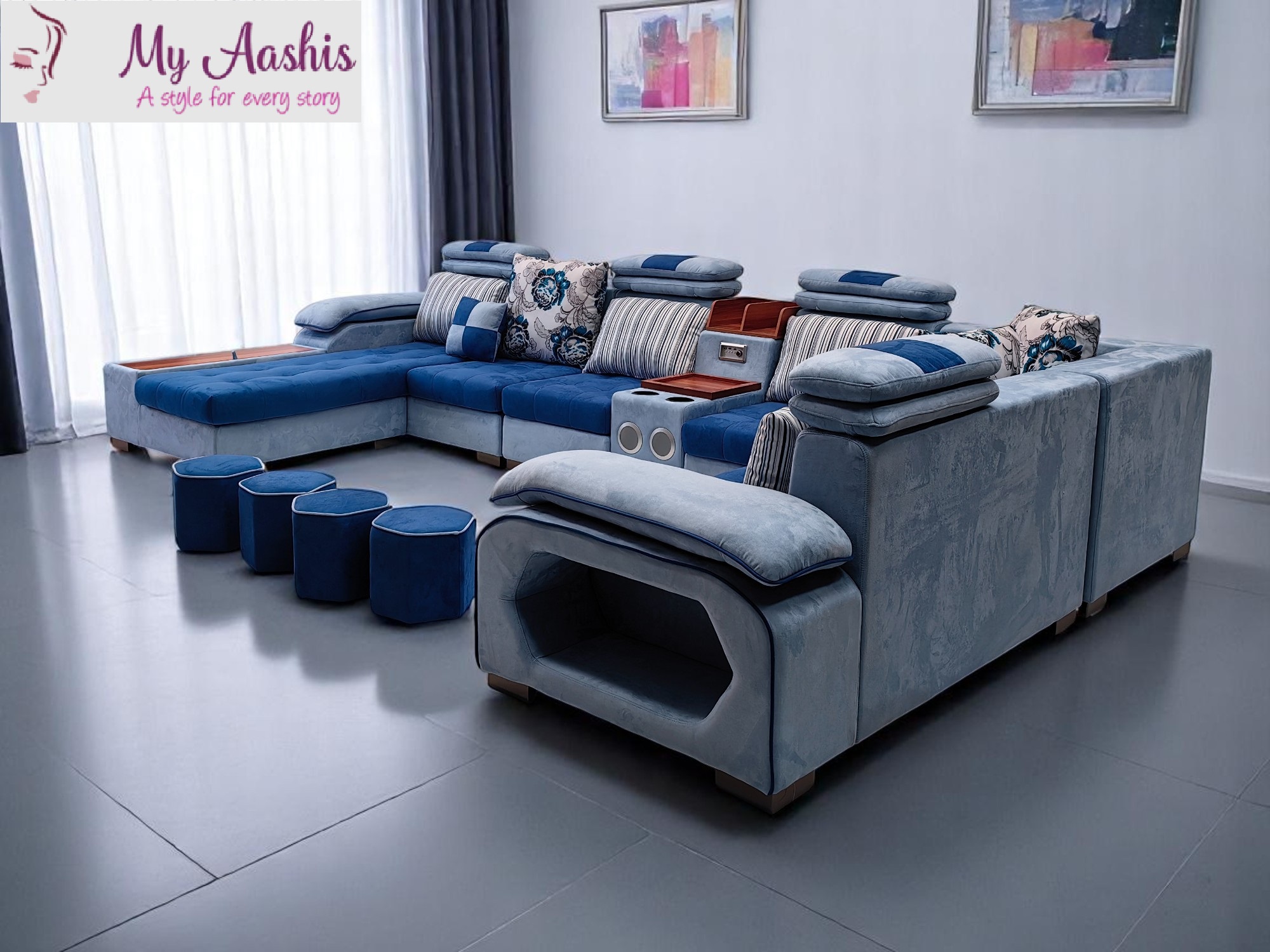 Velvet Fabric Customizable Sectional Sofa / My Aashis