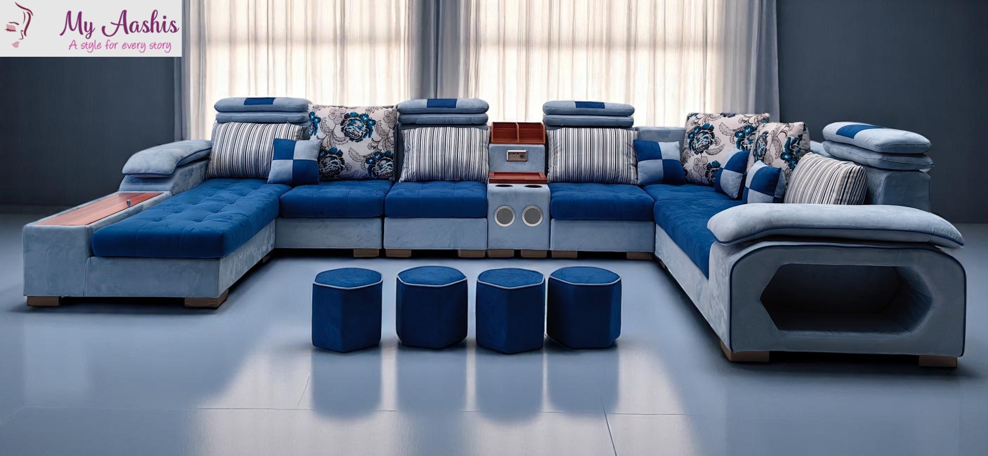 Velvet Fabric Customizable Sectional Sofa / My Aashis