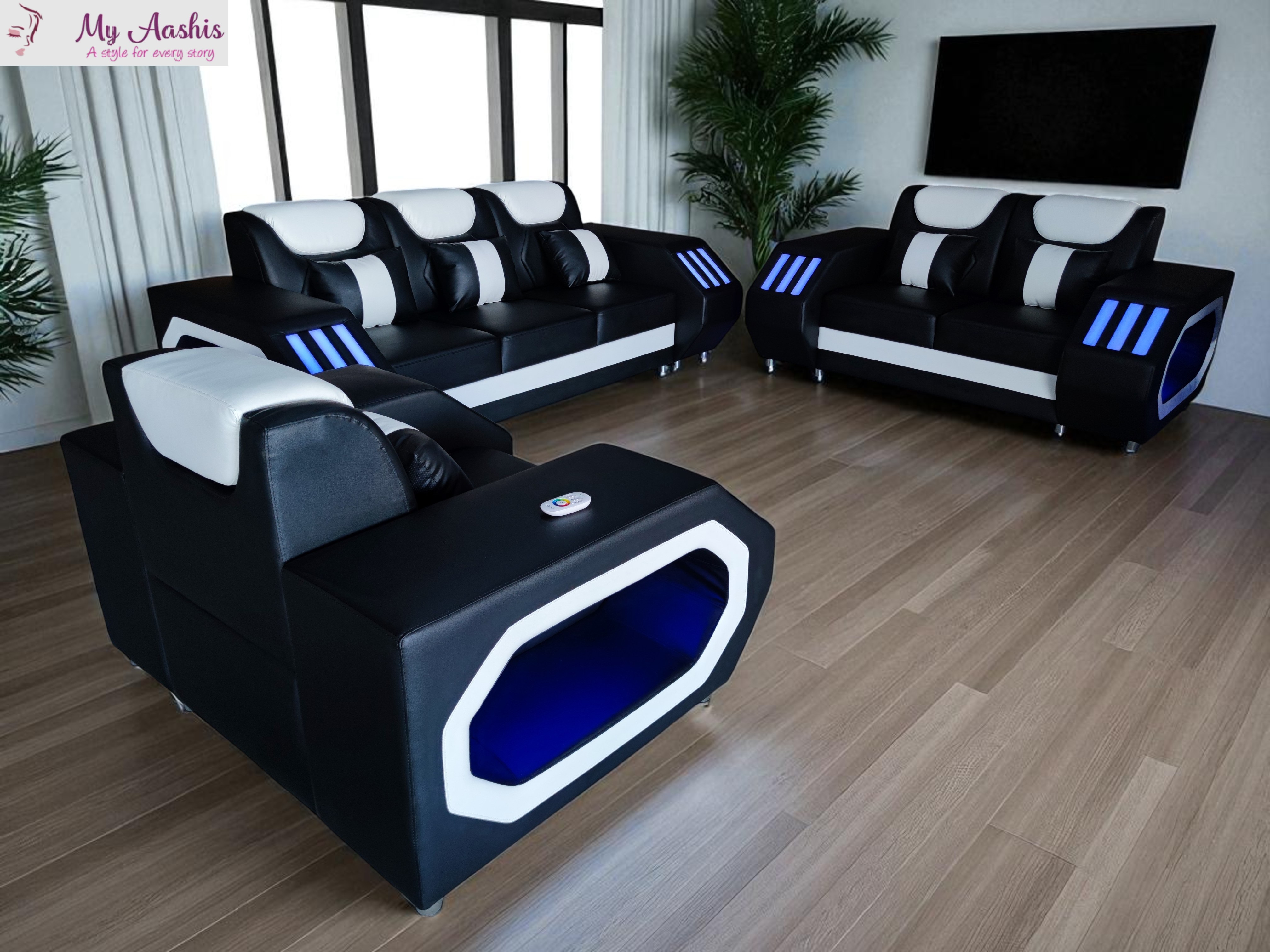 Italian Leather Sofa Set With LED / My Aashis