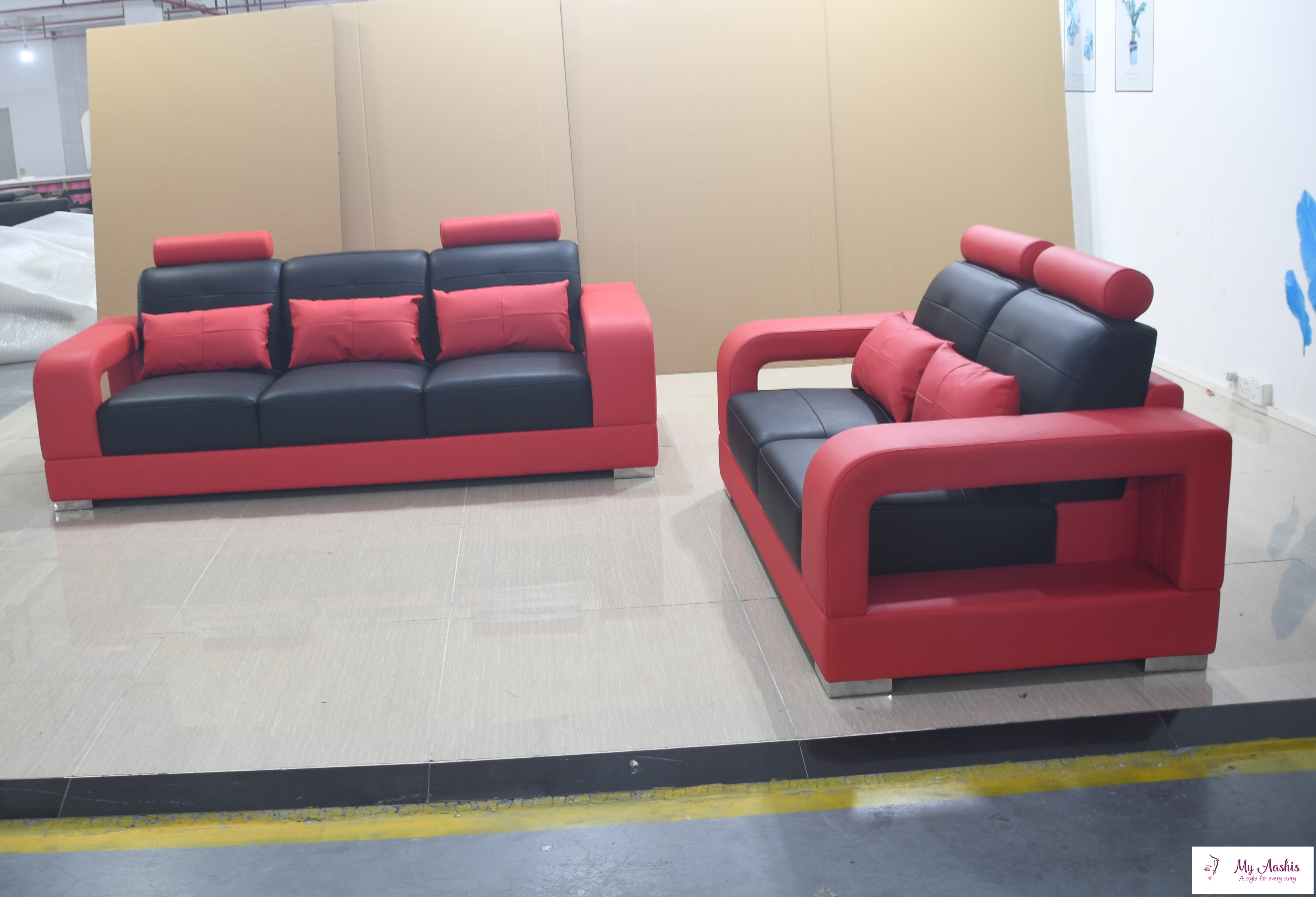 Modern Fusion Style Luxurious Leather 1-2-3-Seater Sofa Set / My Aashis