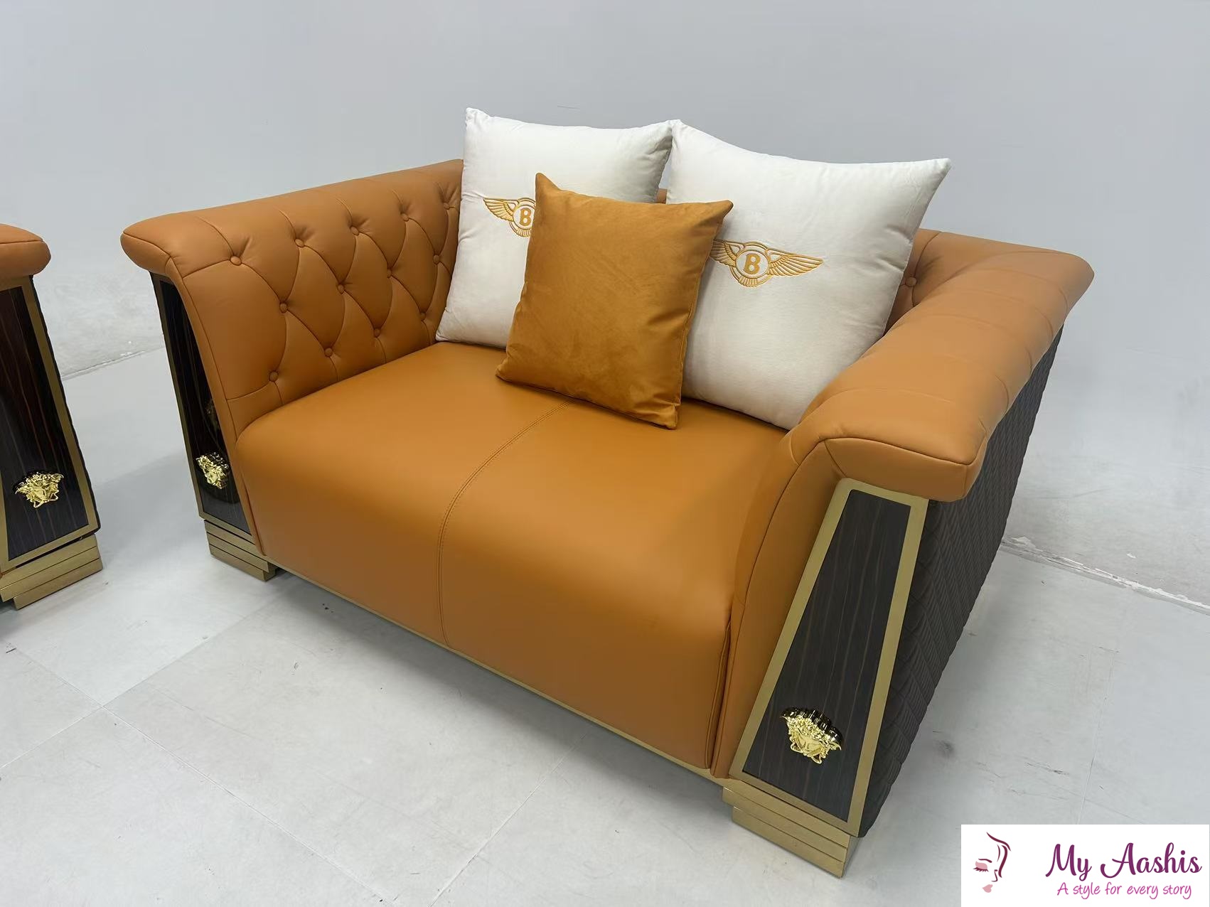 Button Tufted Dual Color Leather 1-2-3 Seater Sofa Set / My Aashis