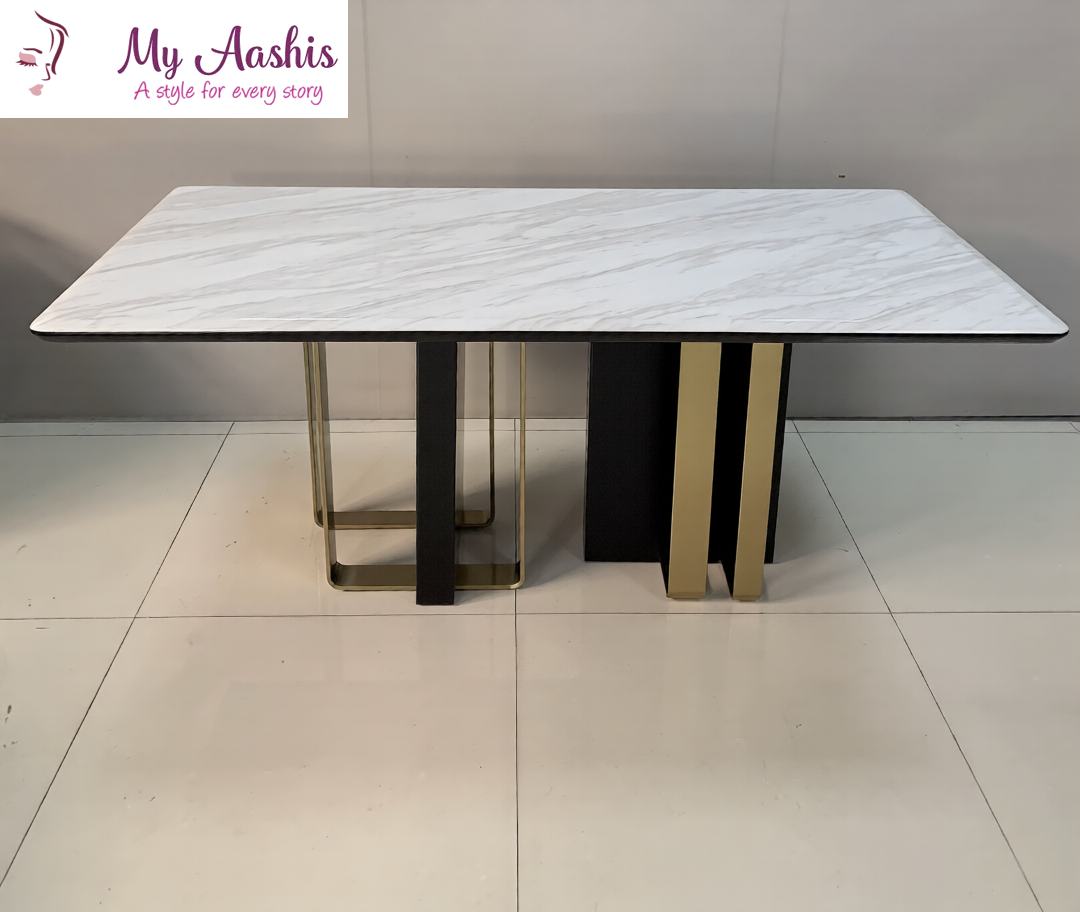 Rectangular Marble Top Dining Table / My Aashis