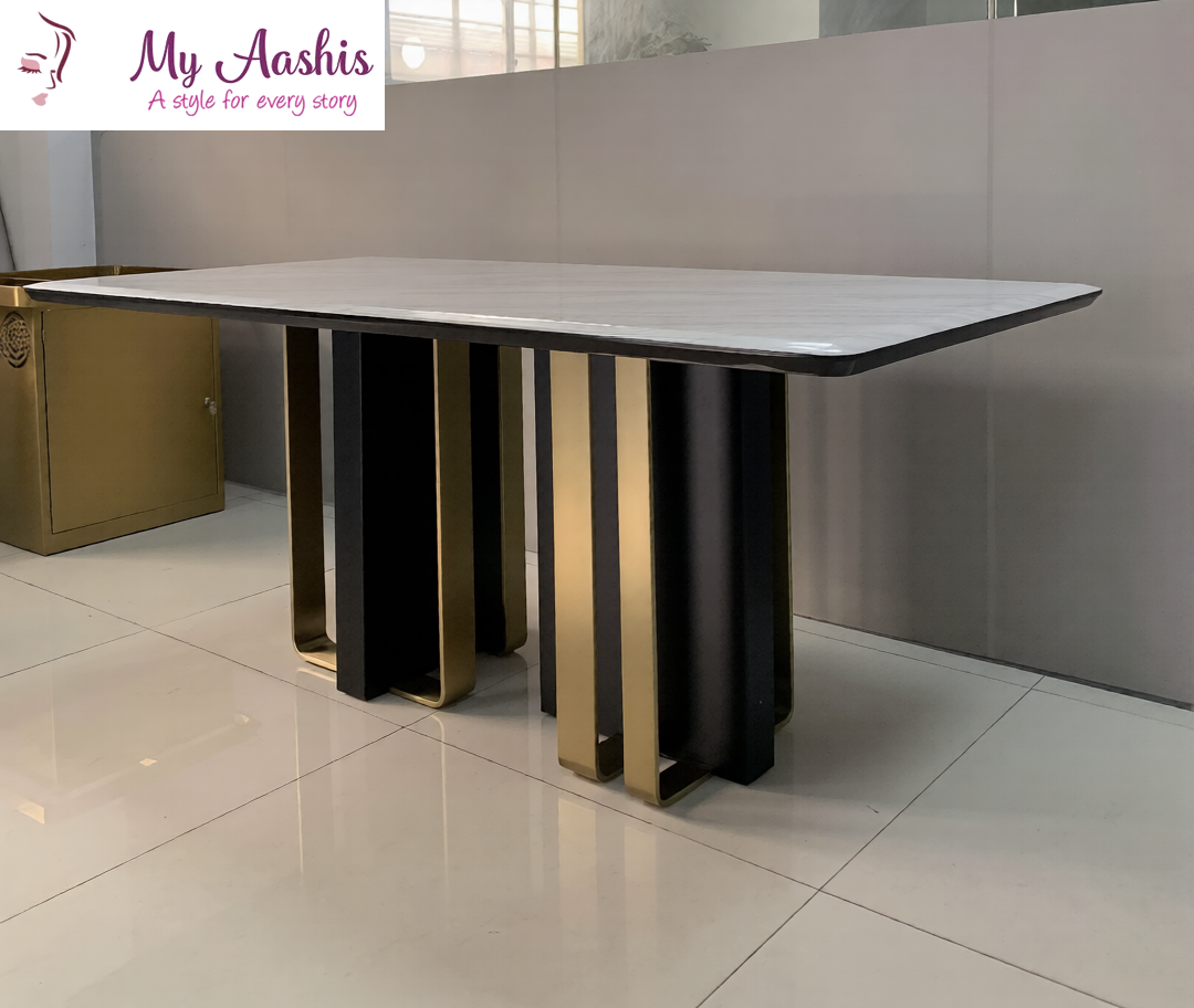 Rectangular Marble Top Dining Table / My Aashis