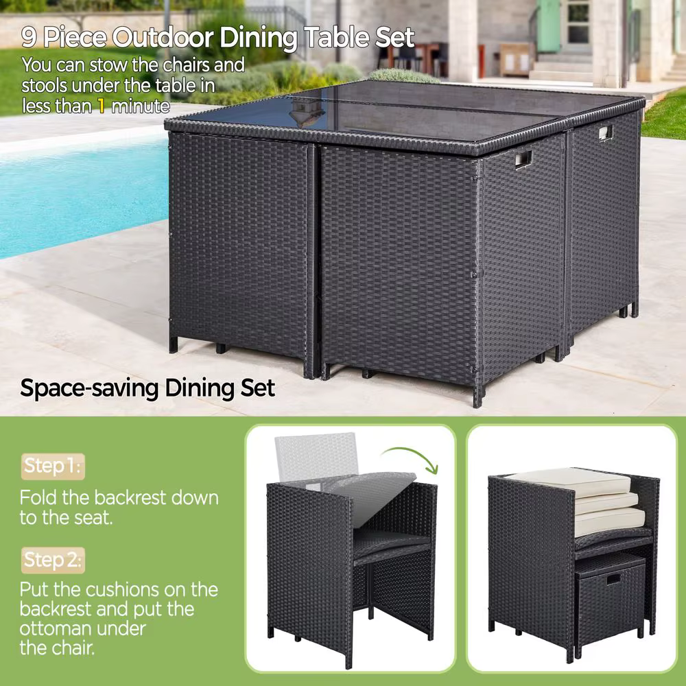 Outdoor Patio Family Dining Table Set With Stool