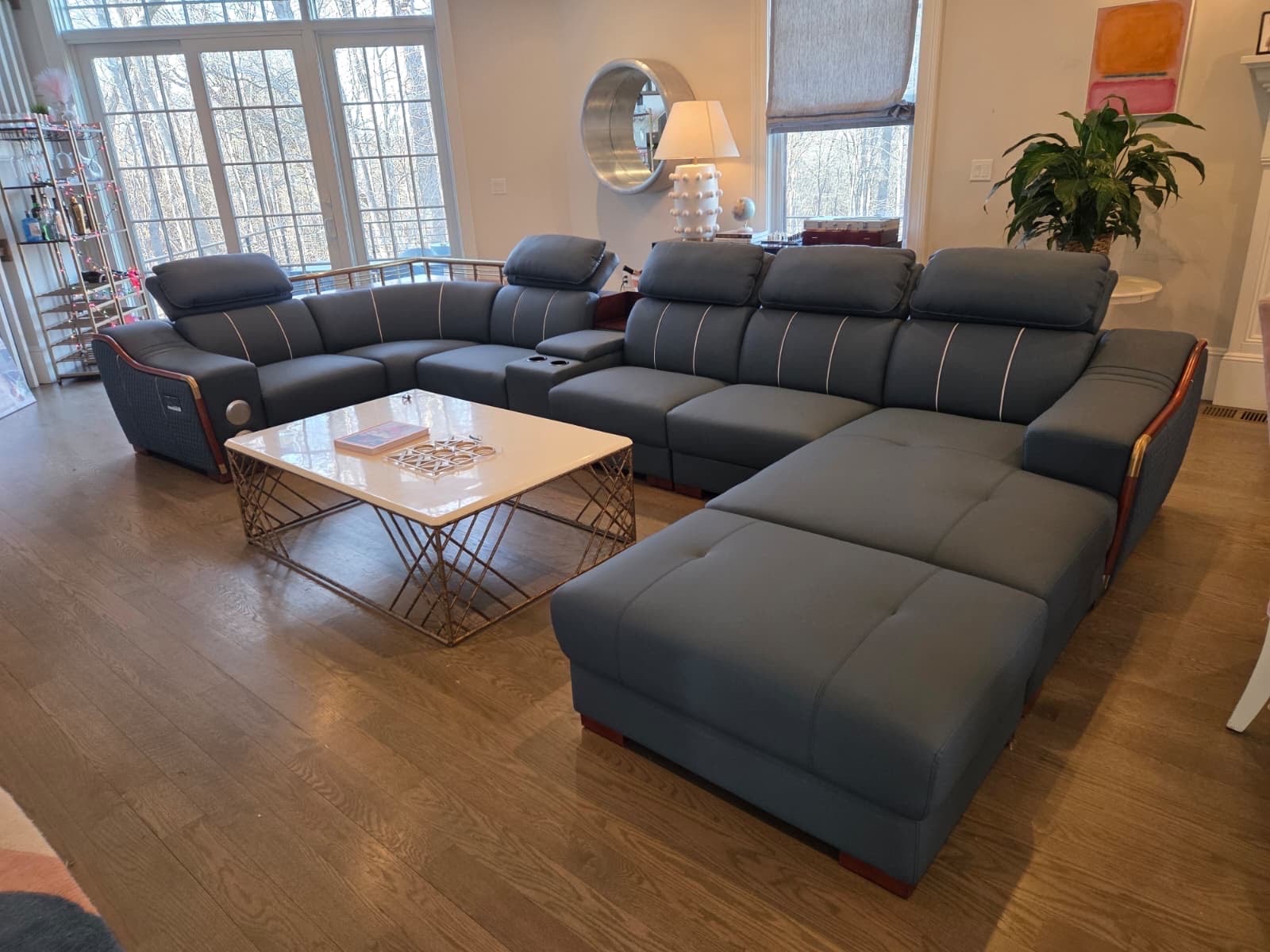 Blue Multifunctional Leather Sectional Sofa / My Aashis