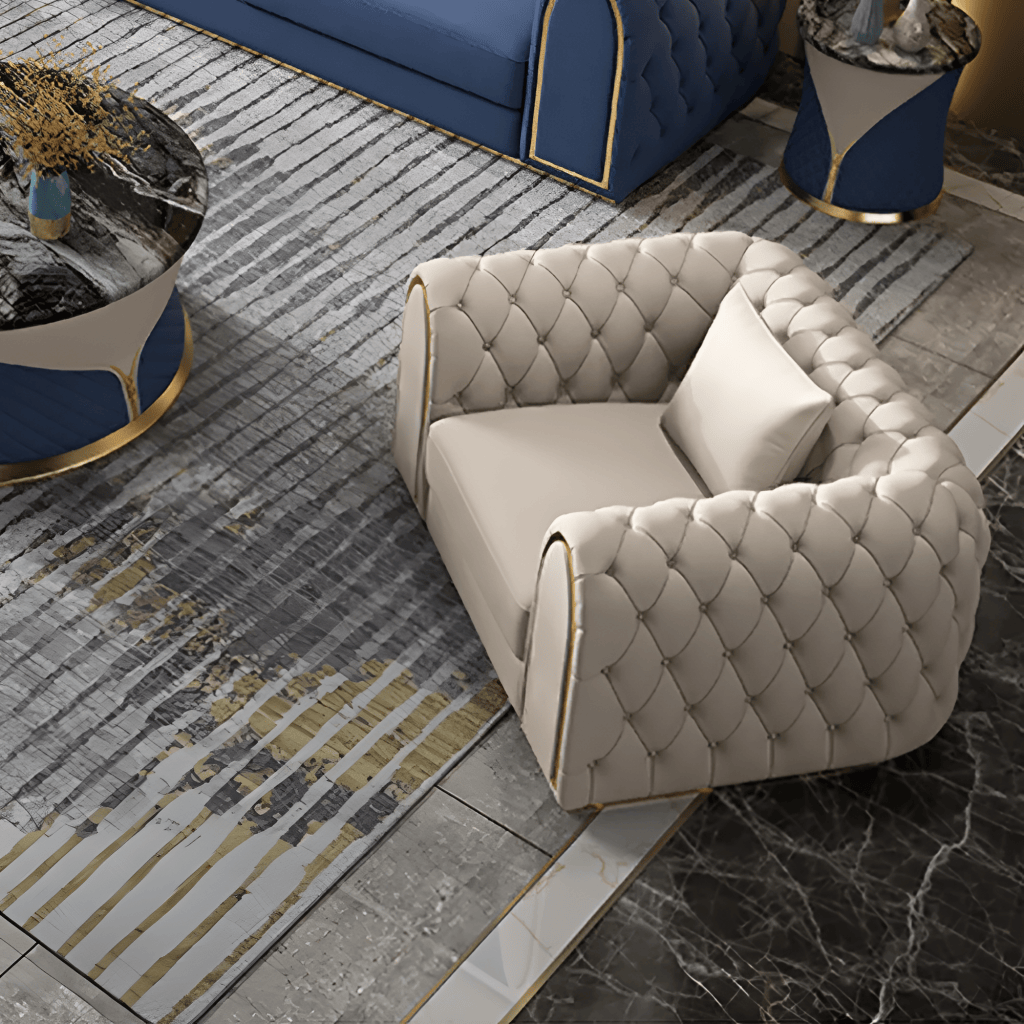 3 Piece Leather Chesterfield Sofa Set - Stylish Design