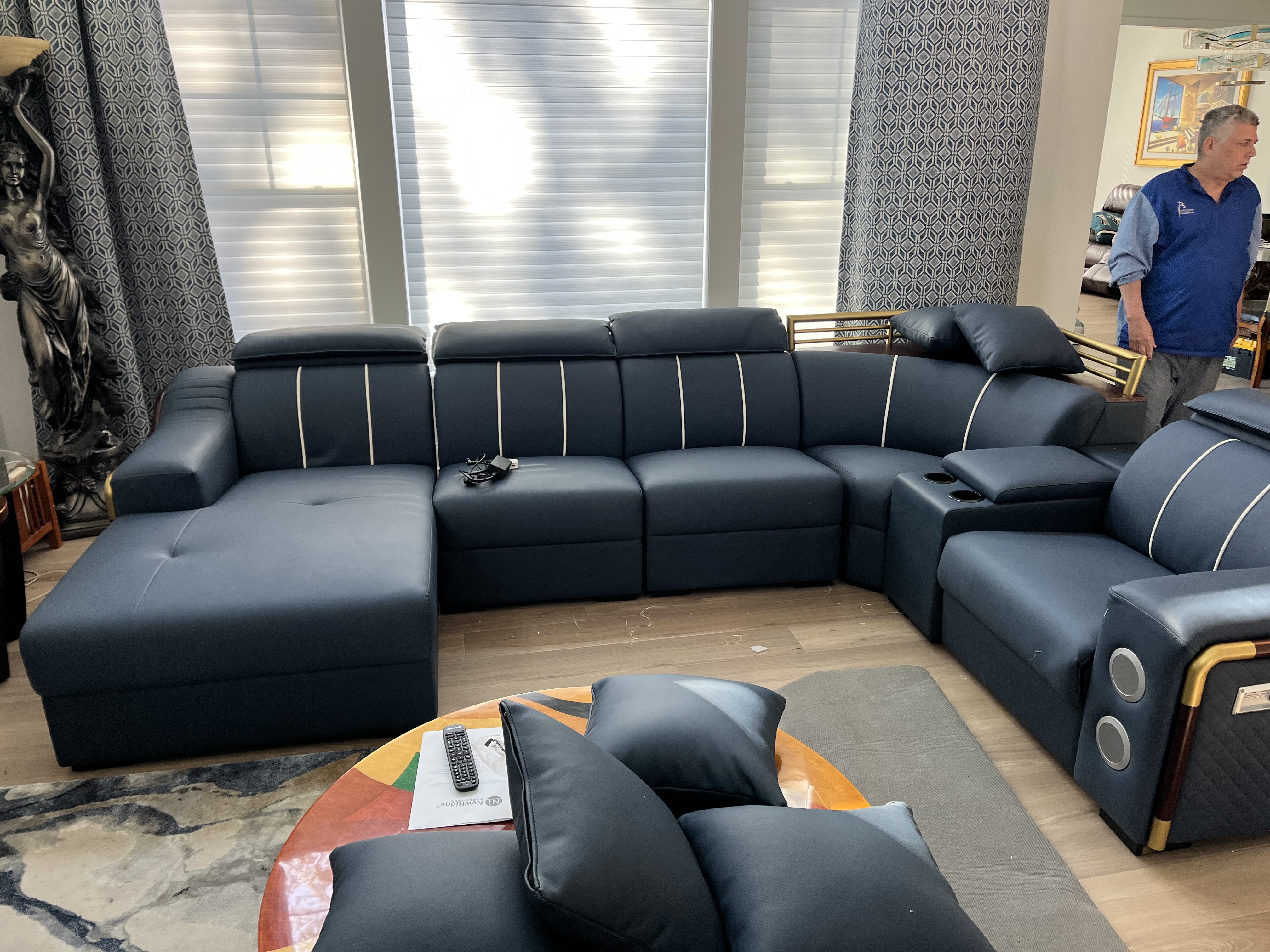 Blue Multifunctional Leather Sectional Sofa / My Aashis