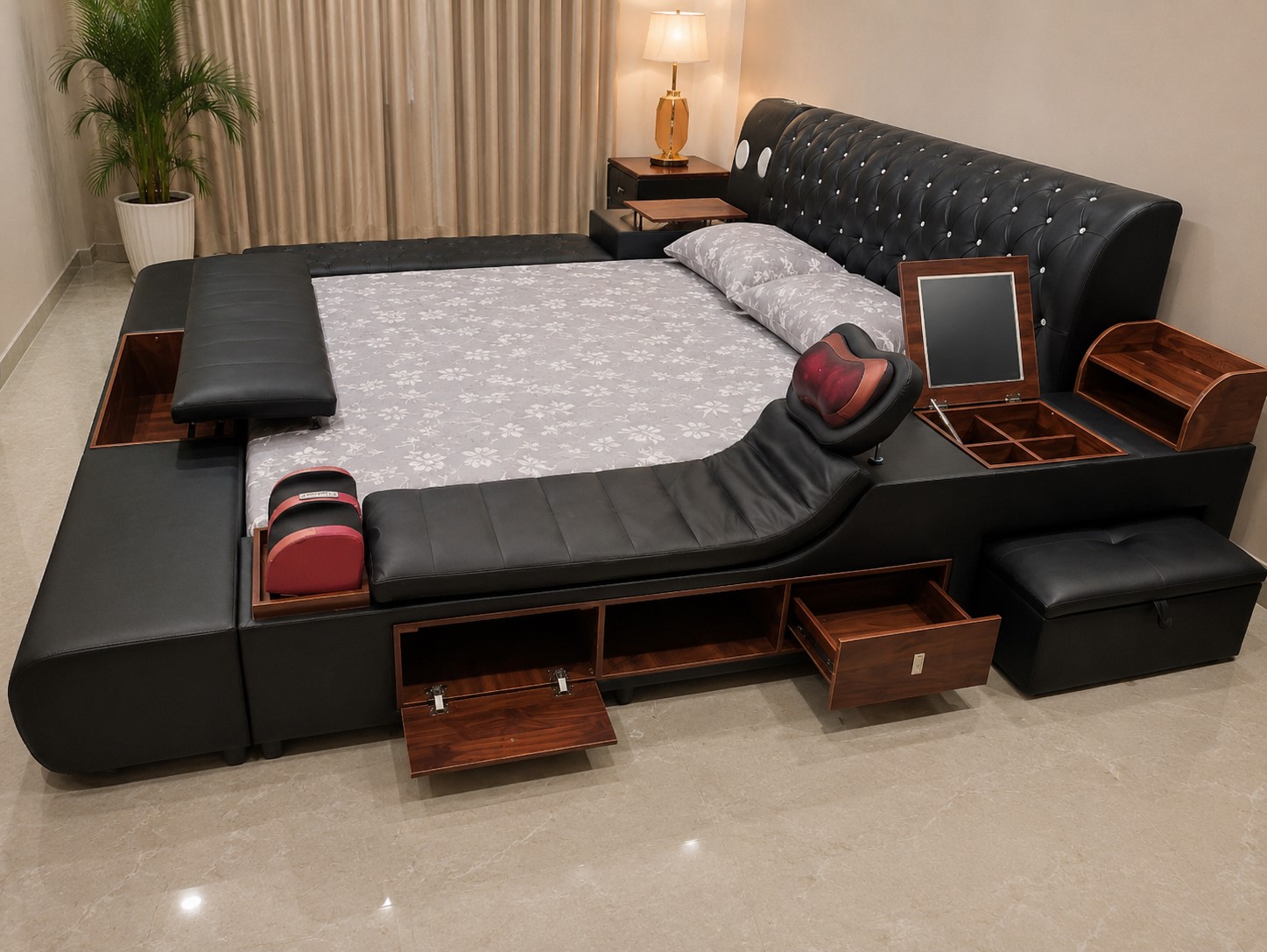 Multipurpose Smart Soft Leather Bed / My Aashis