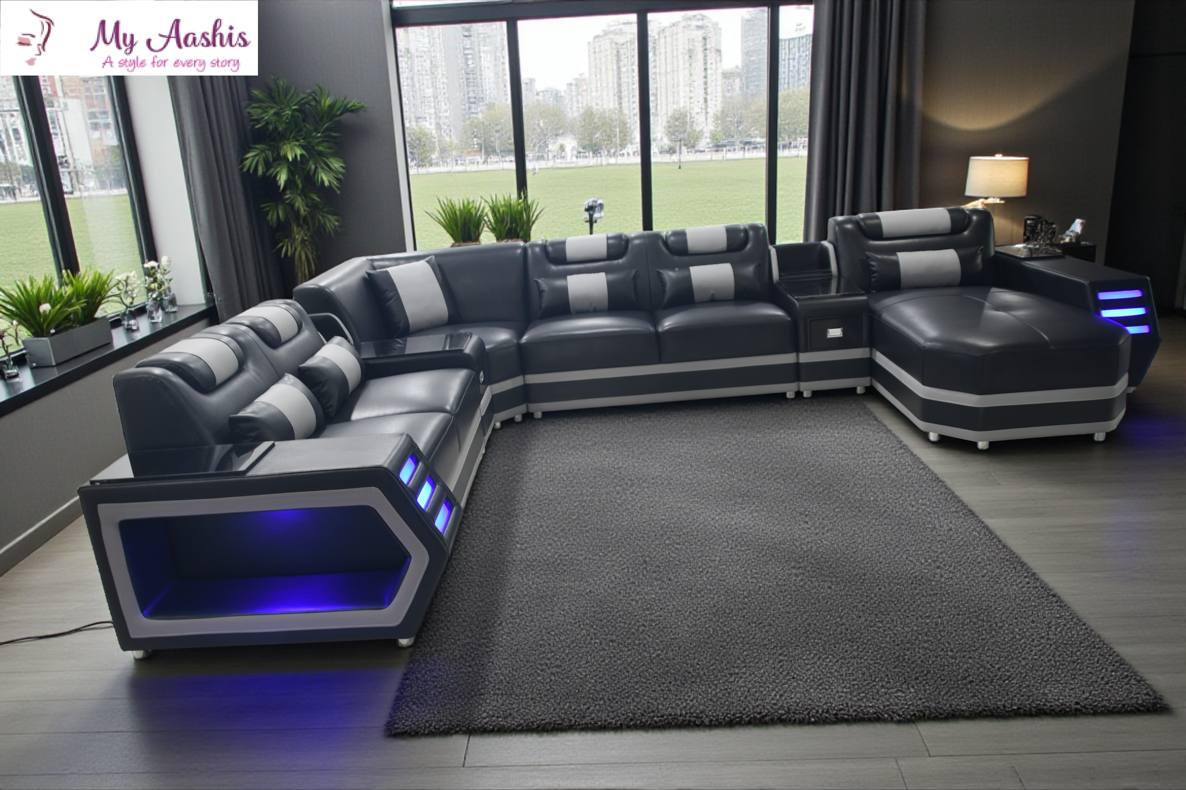 LED Sectional Couch In Leather / My Aashis