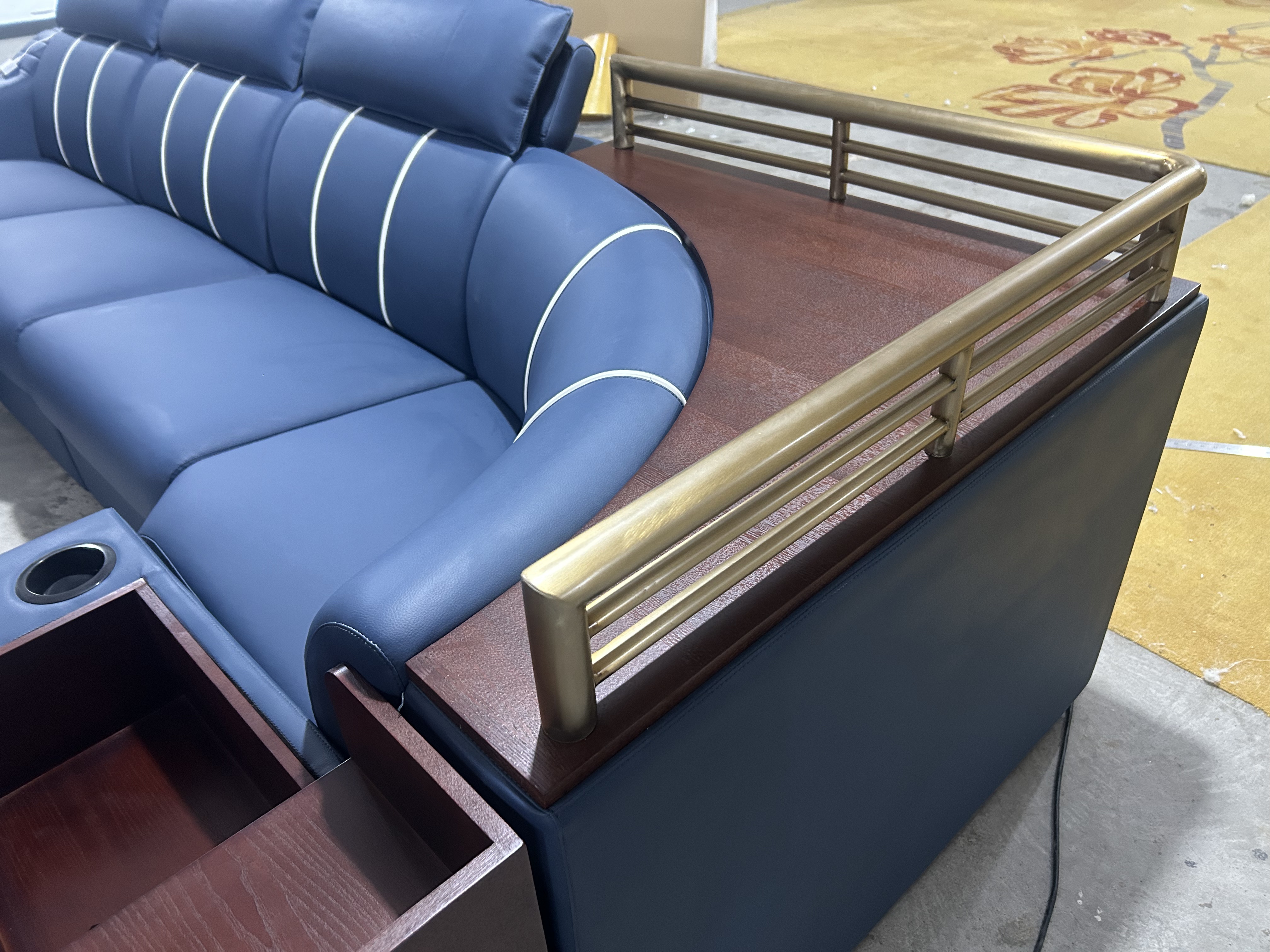 Blue Multifunctional Leather Sectional Sofa / My Aashis