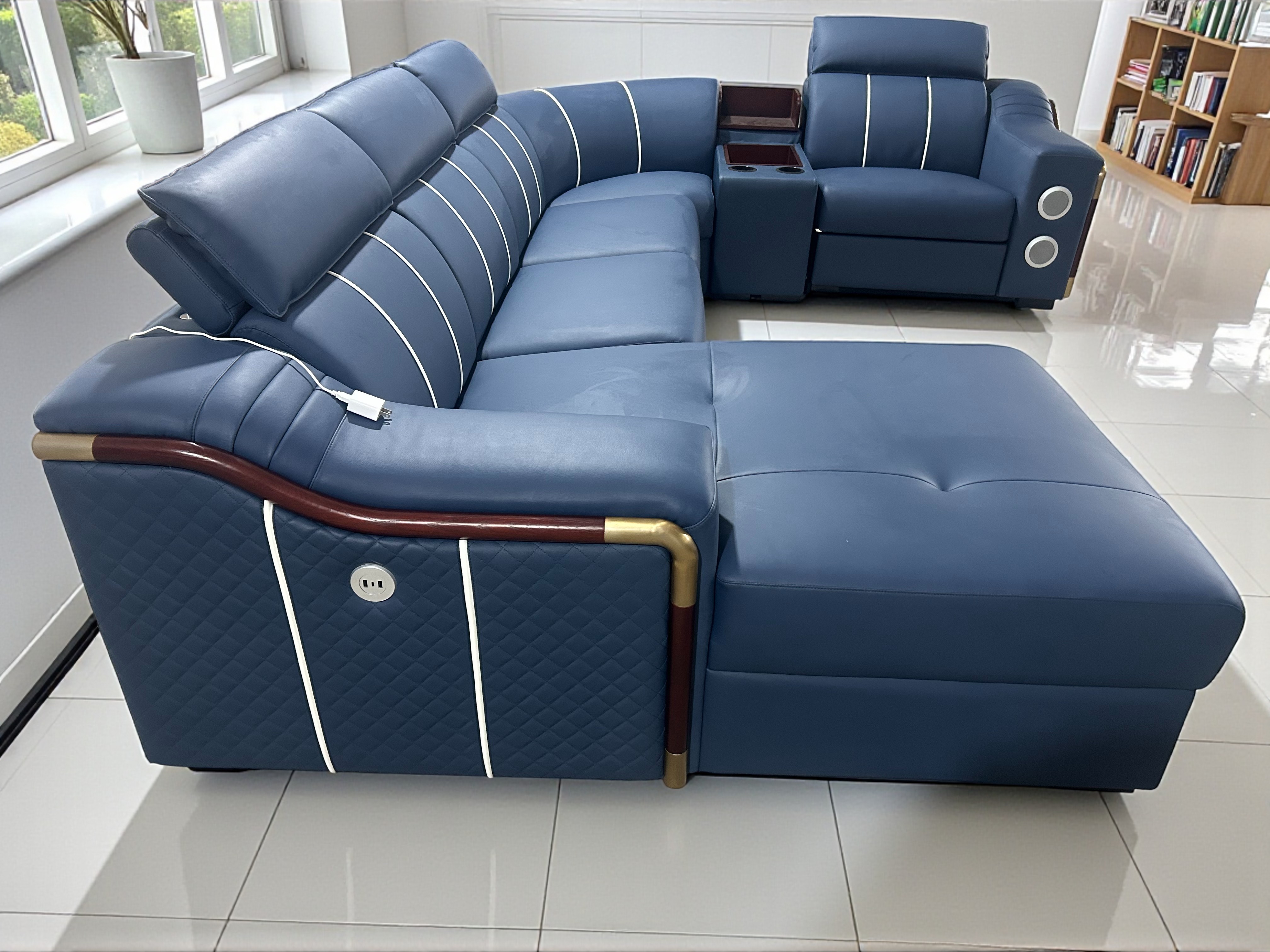 Blue Multifunctional Leather Sectional Sofa / My Aashis