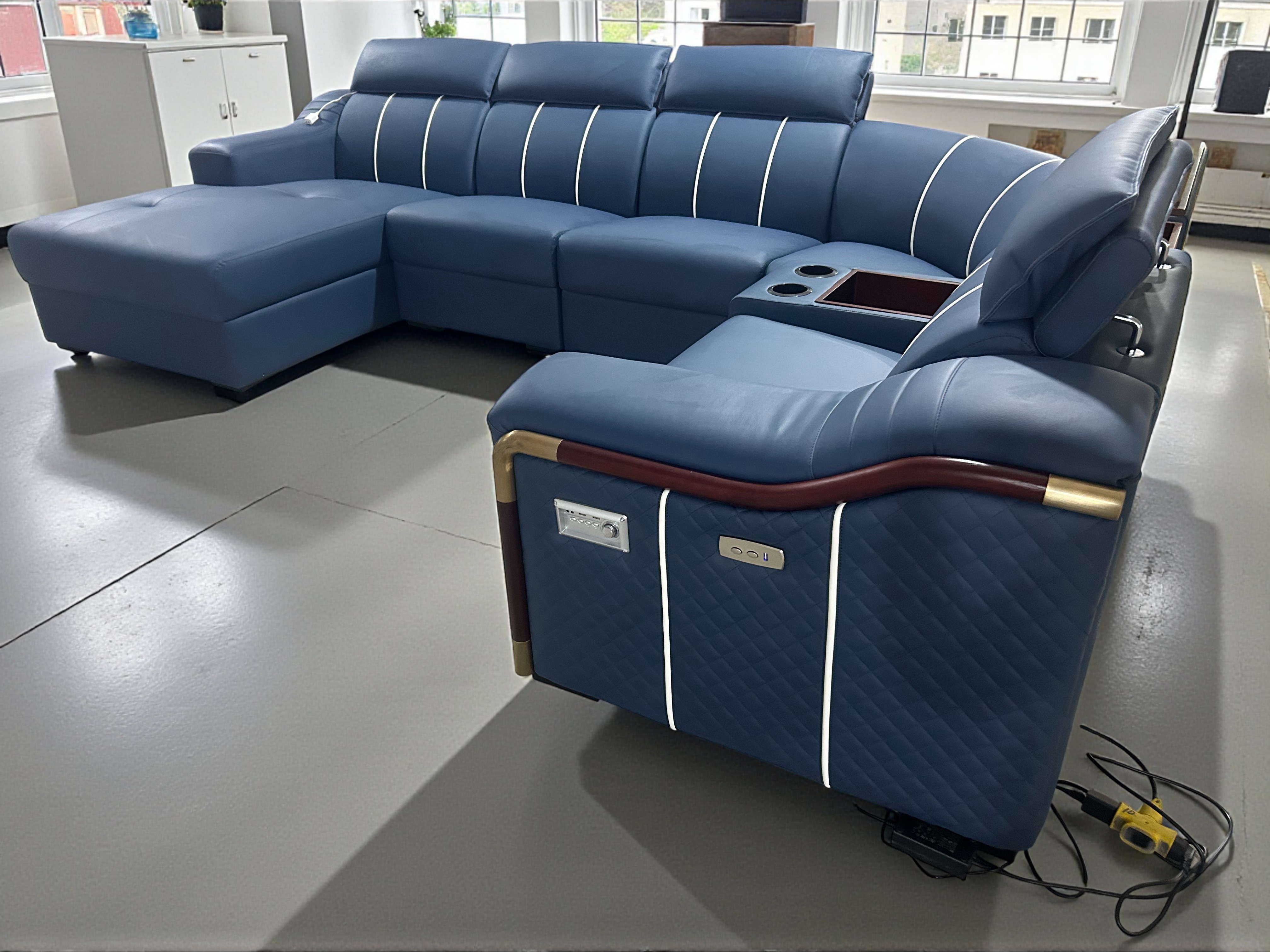 Blue Multifunctional Leather Sectional Sofa / My Aashis
