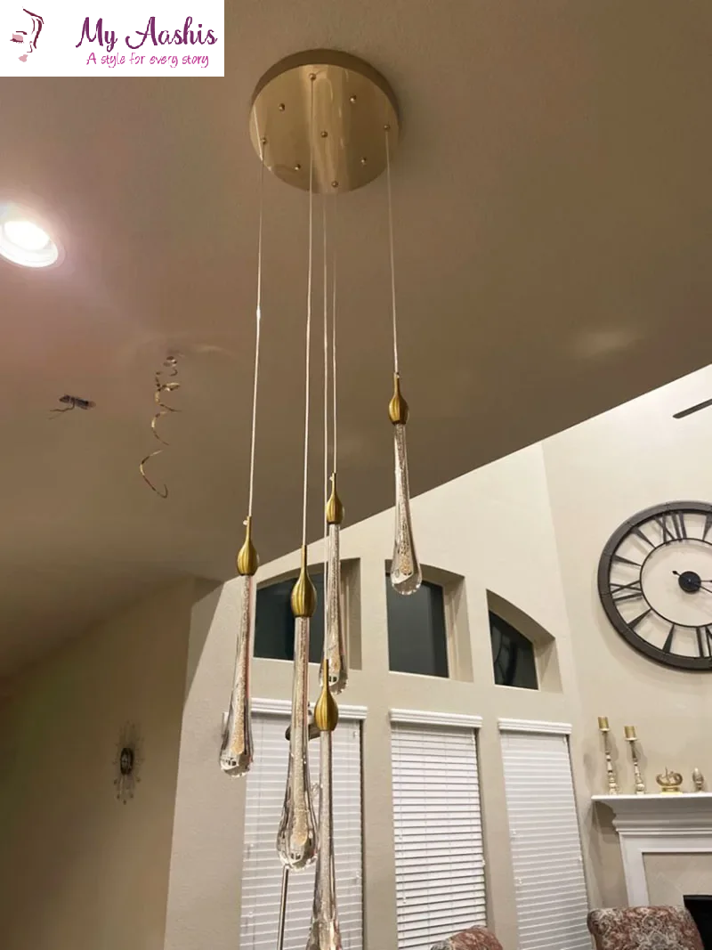 Golden Rain Drop Crystal Design Chandelier / My Aashis