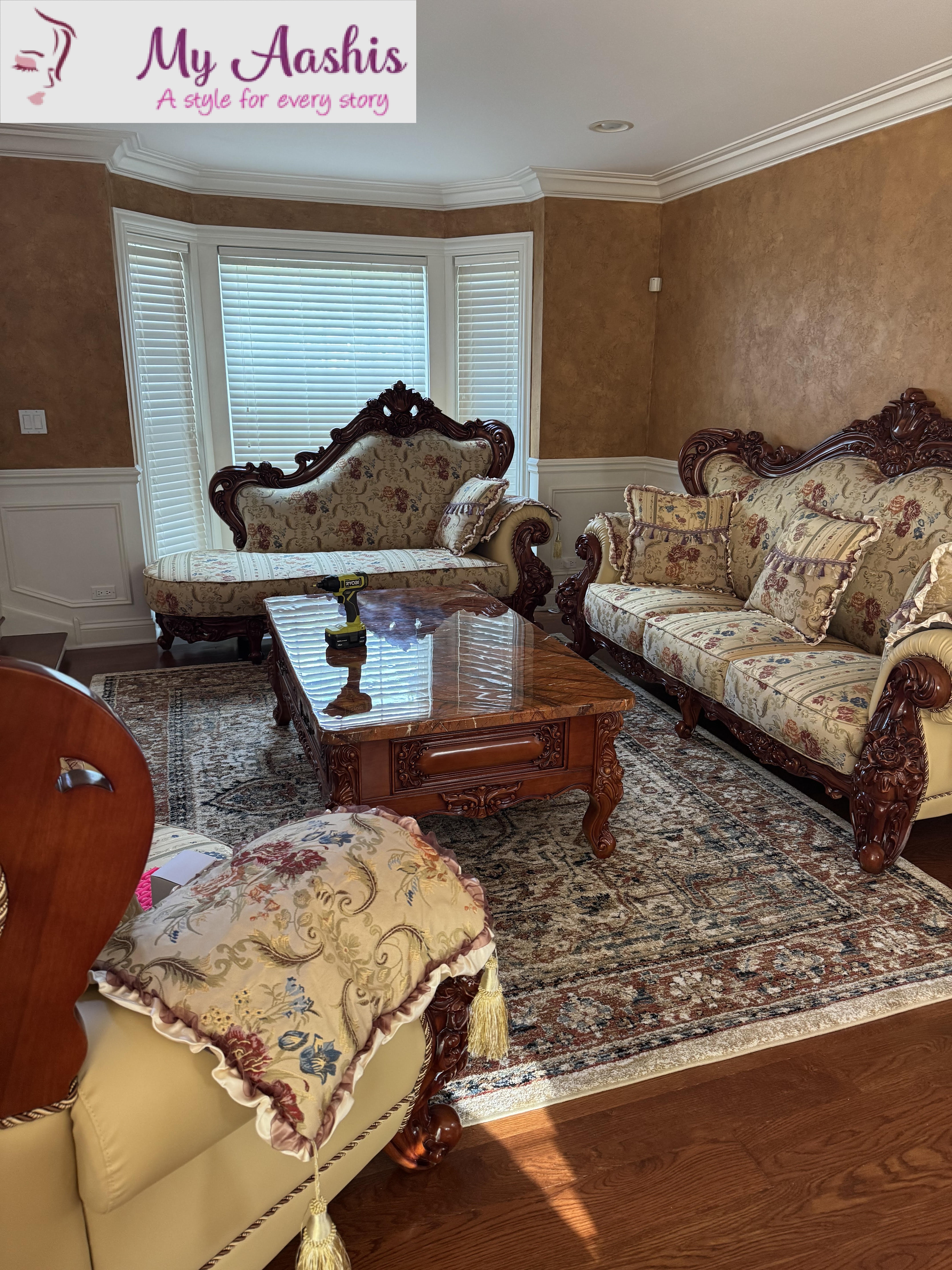 Liville European Handcrafted Fabric Sofa Set of 3 / My Aashis