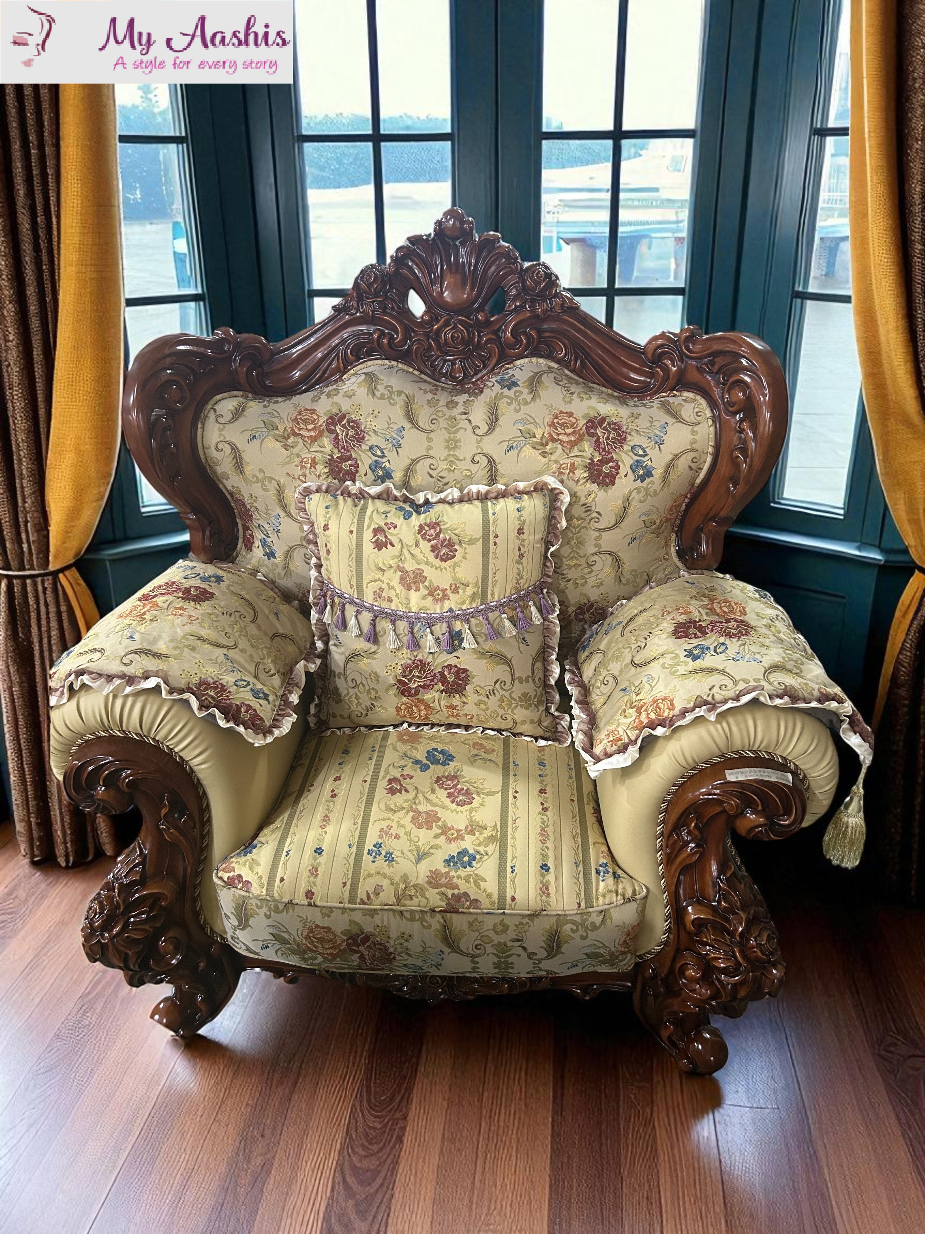 Liville European Handcrafted Fabric Sofa Set of 3 / My Aashis