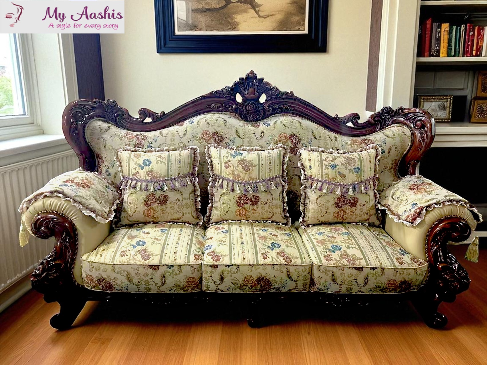 Liville European Handcrafted Fabric Sofa Set of 3 / My Aashis