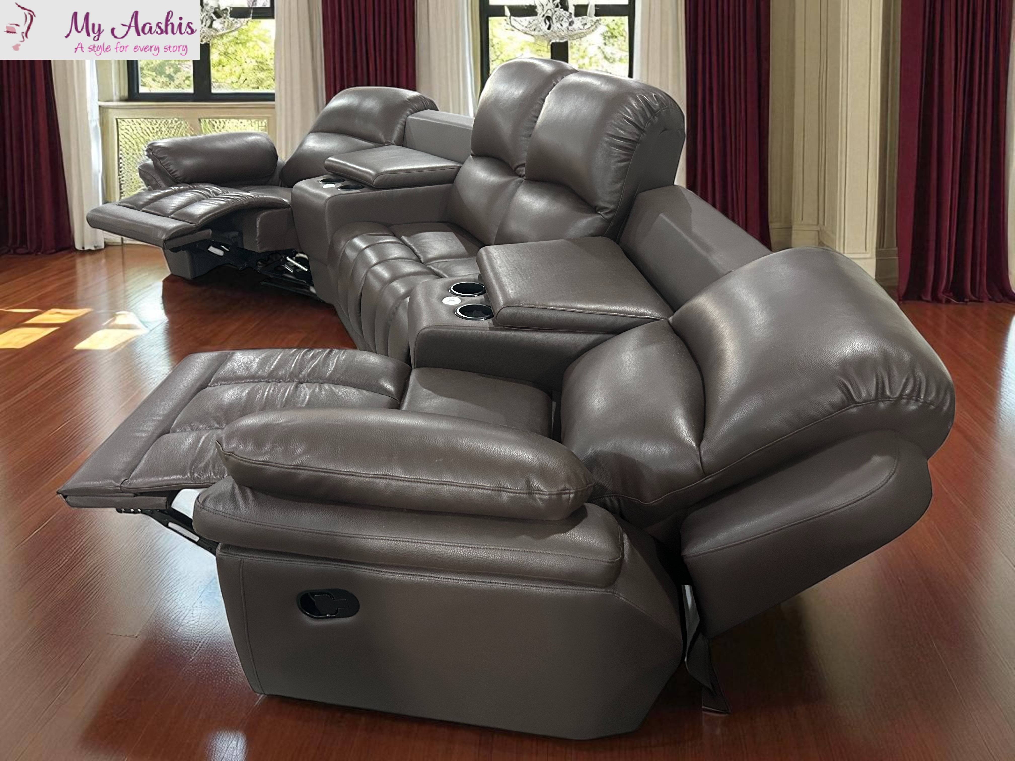 4-Seater Manual Recliner Sectional Leather Sofa / My Aashis