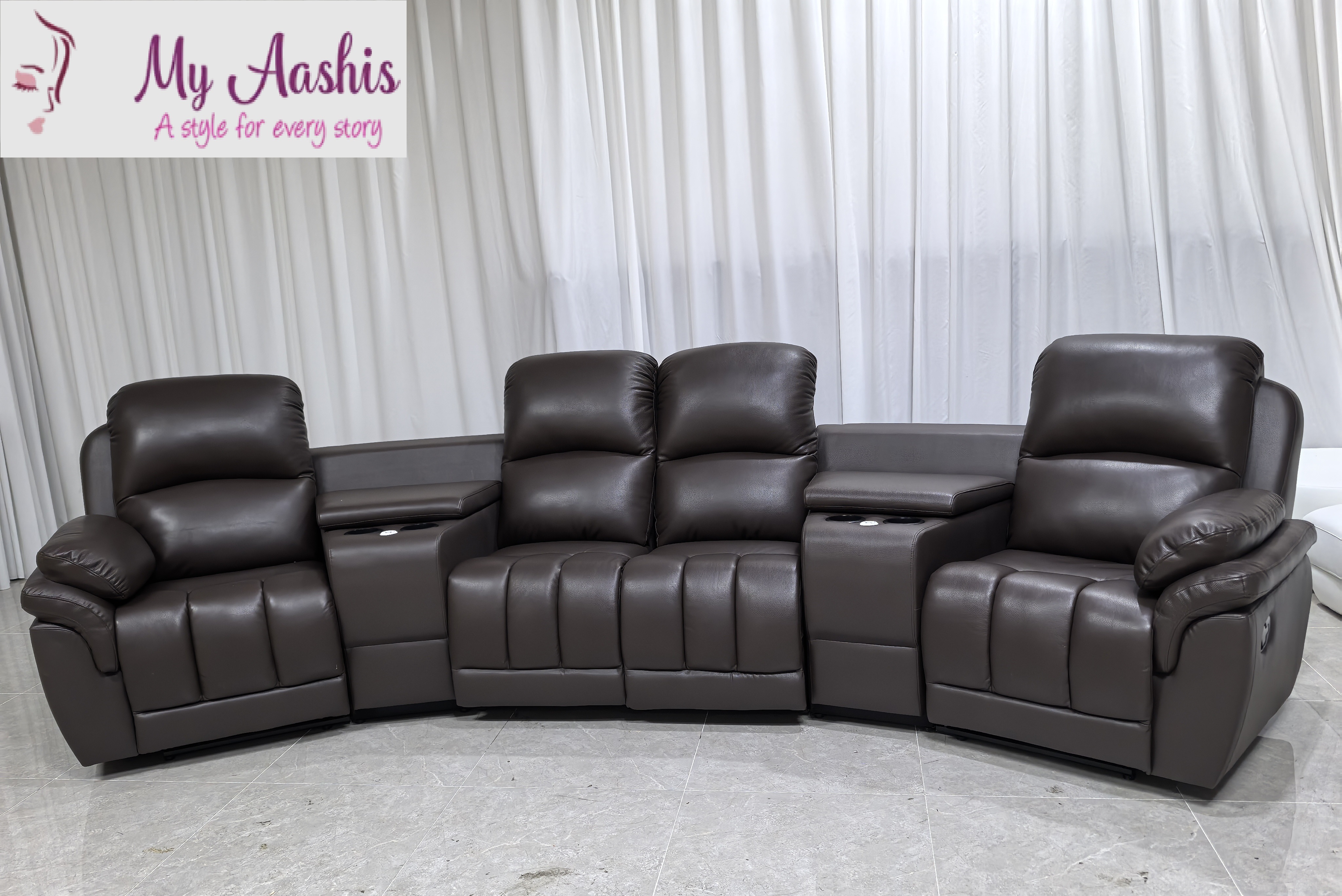 4-Seater Manual Recliner Sectional Leather Sofa / My Aashis