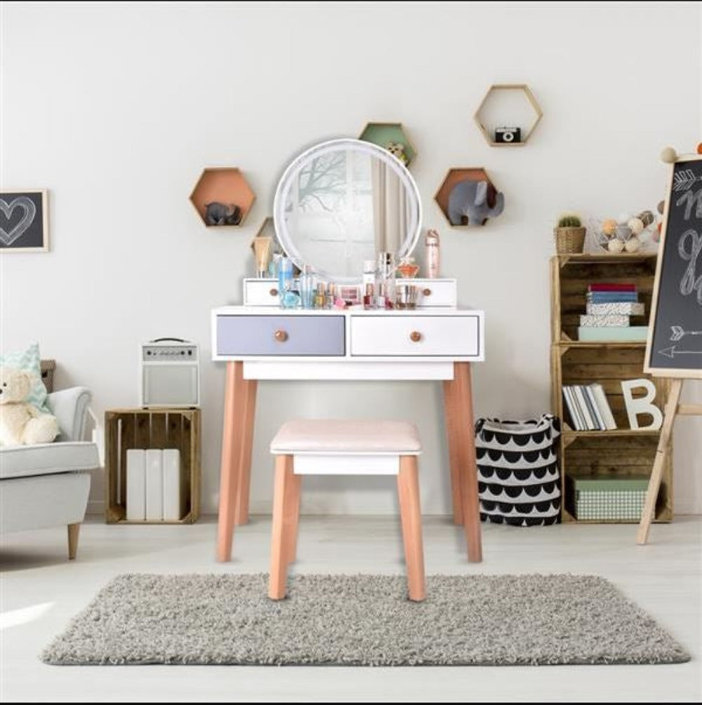 Luxury Simple Wooden Adjustable Light Dressing Table with Stool