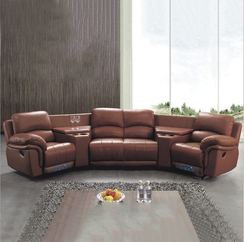 Leather Reclining Sofa Four Cushion Couch 4-Seater Manual Recliner