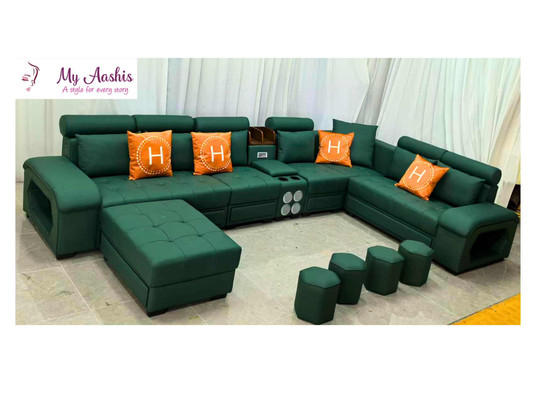 Comfortable U-Shaped Sectional Leather Sofa Set / My Aashis