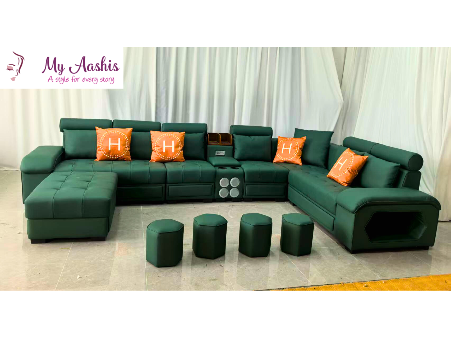 Comfortable U-Shaped Sectional Leather Sofa Set / My Aashis